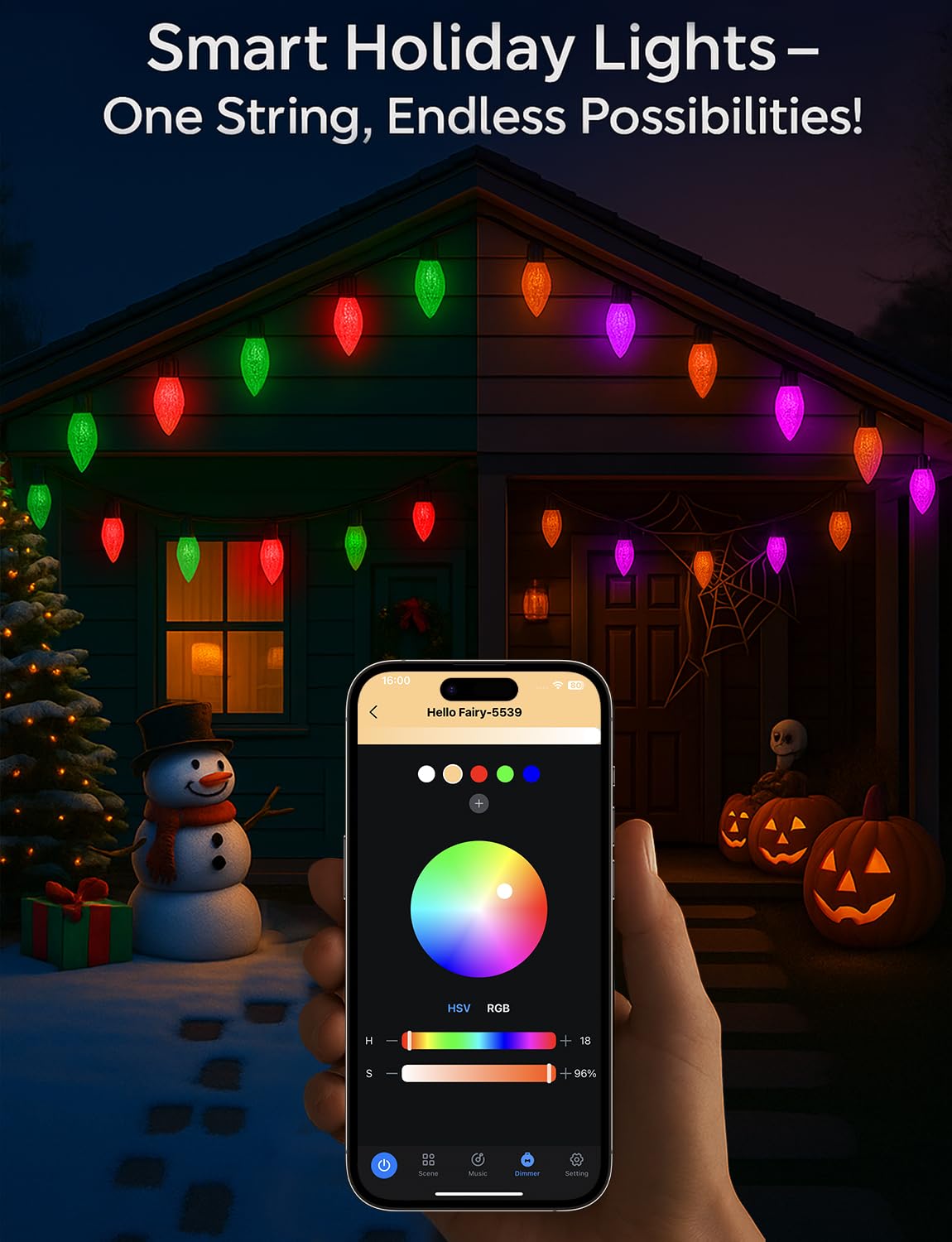 Led C9 Christmas Lights Outdoor 100Ft 150 Leds App Remote Controlled Rgb Smart String Lights With Diy Music Sync & Timer 108 Modes Waterproof & Extendable For Roofline House Xmas Tree Halloween Decor