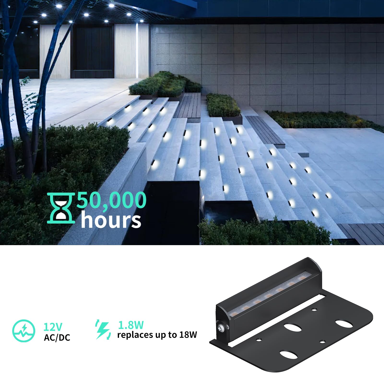 Kwinmyso 4 Low Voltage Landscape Light, 5000K Daylight White, Aluminum, 8 Pack, Model Kw-4-8-5000K-Black, 50