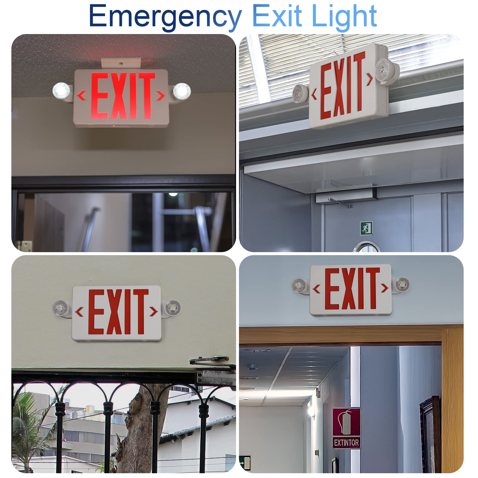 GZRUIYANG Exit Sign with Emergency Lights, LED, Battery Backup, UL 924 Certified, 4 Pack, White Housing Red Letter, Model RY-EX02-WH-RE-