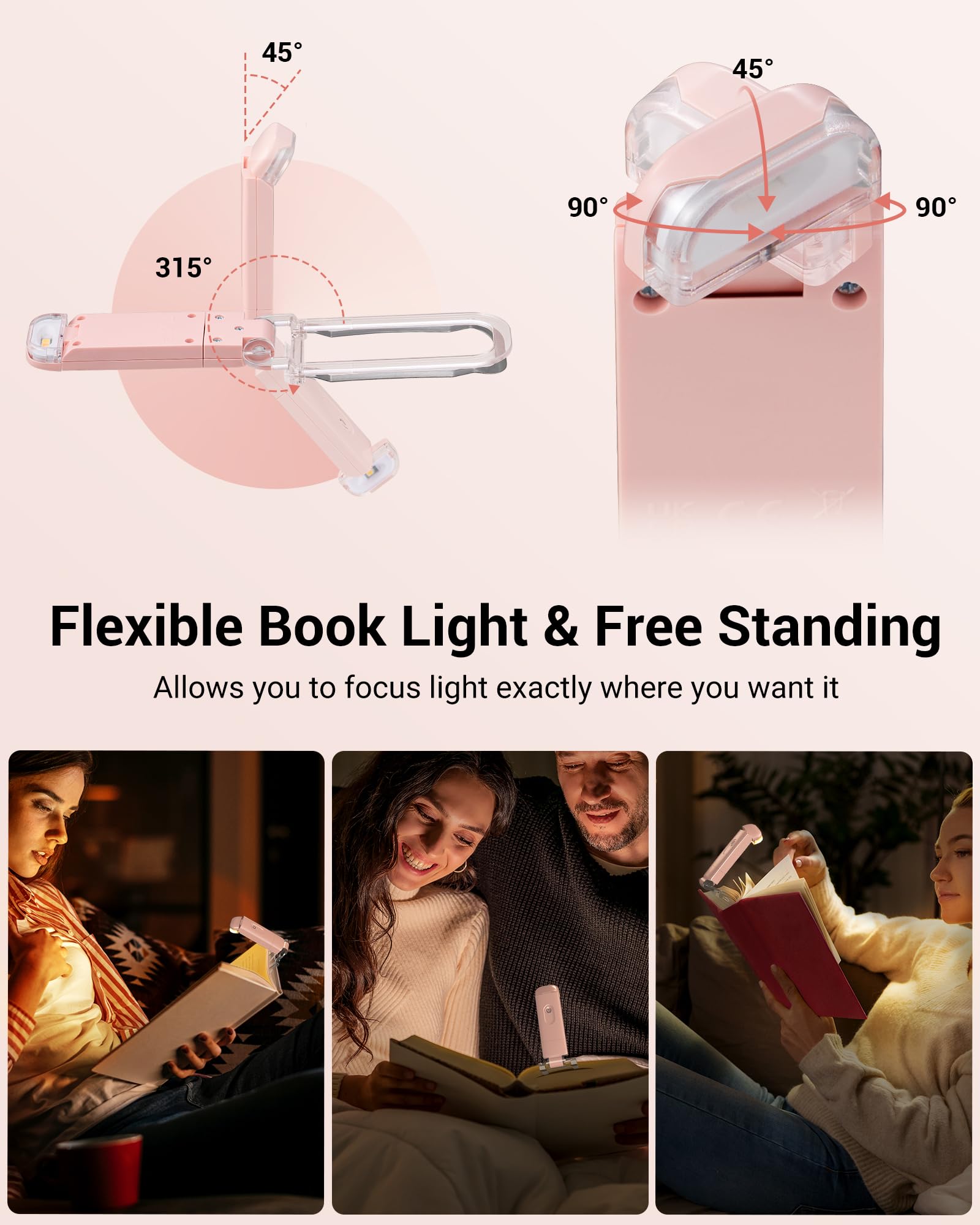 Dewenwils Usb Rechargeable Book Light For Reading In Bed, Clip-On Led Reading Lamps Portable Bookmark Lights For Kids, Book Love