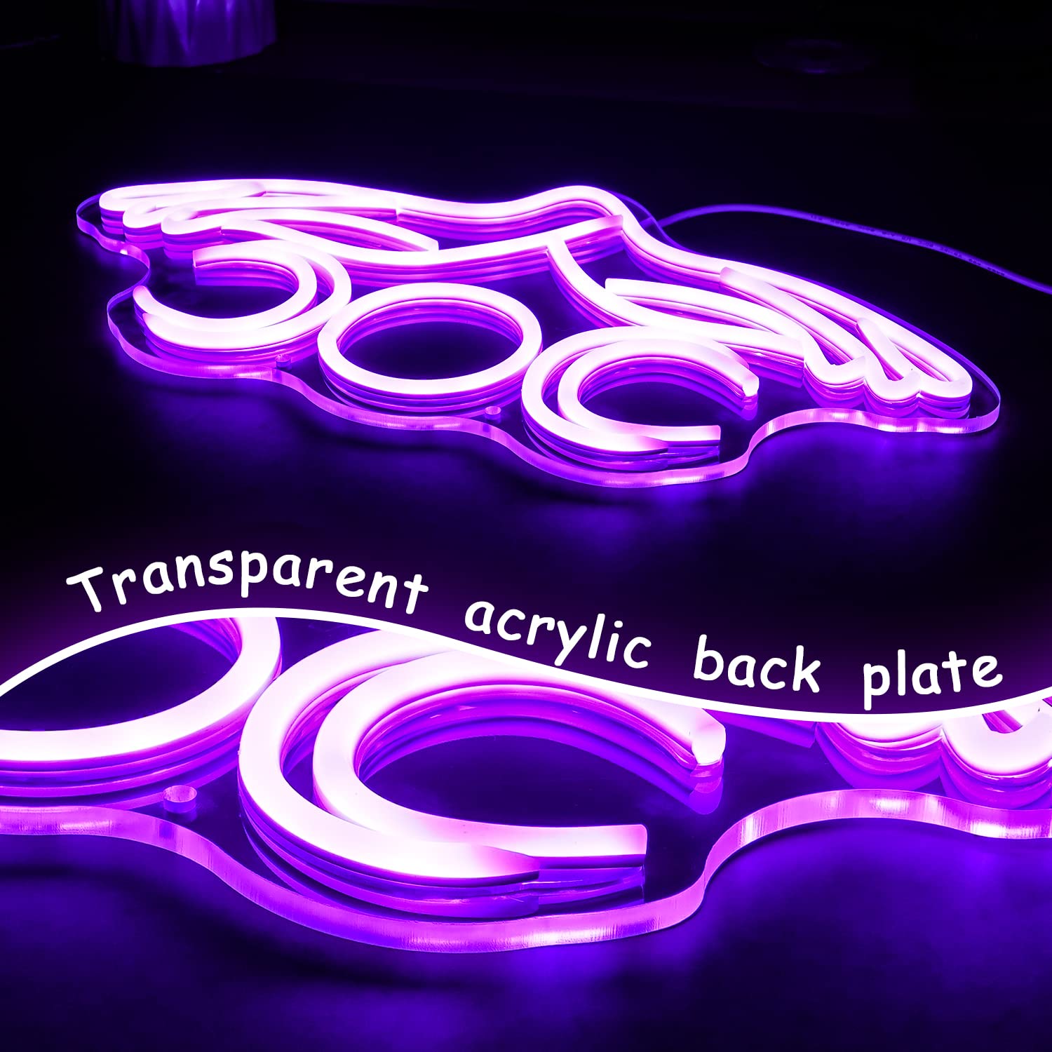 Alkkign Hand to Moon Neon Signs Hand Supported Month Neon Sign Dimmable Purple Neon Signs for Wall Decor 16.5   x8.6    with USB