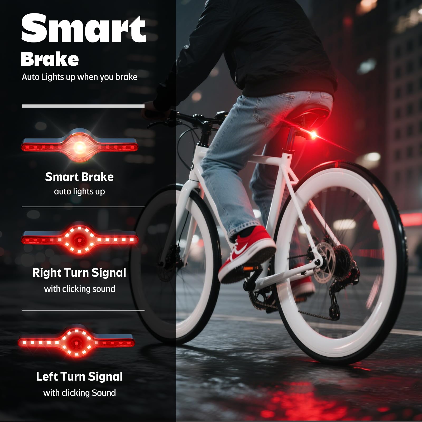 Bike Tail Light Smart Ultra Brightness Brake Light with Turn Signals and Sensing Bicycle Light,Remote Control Rechargeable Rear