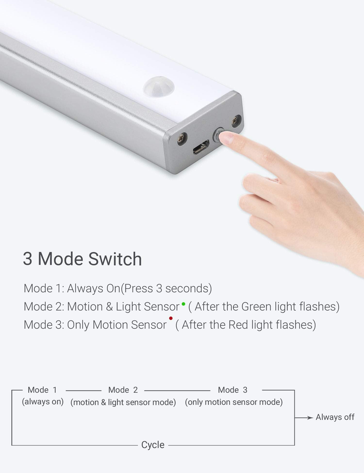 Joyzy Automatic Wireless LED Kitchen Cabinet Light, Motion Sensor, Rechargeable, 15.8 inch, 6500K, Silver