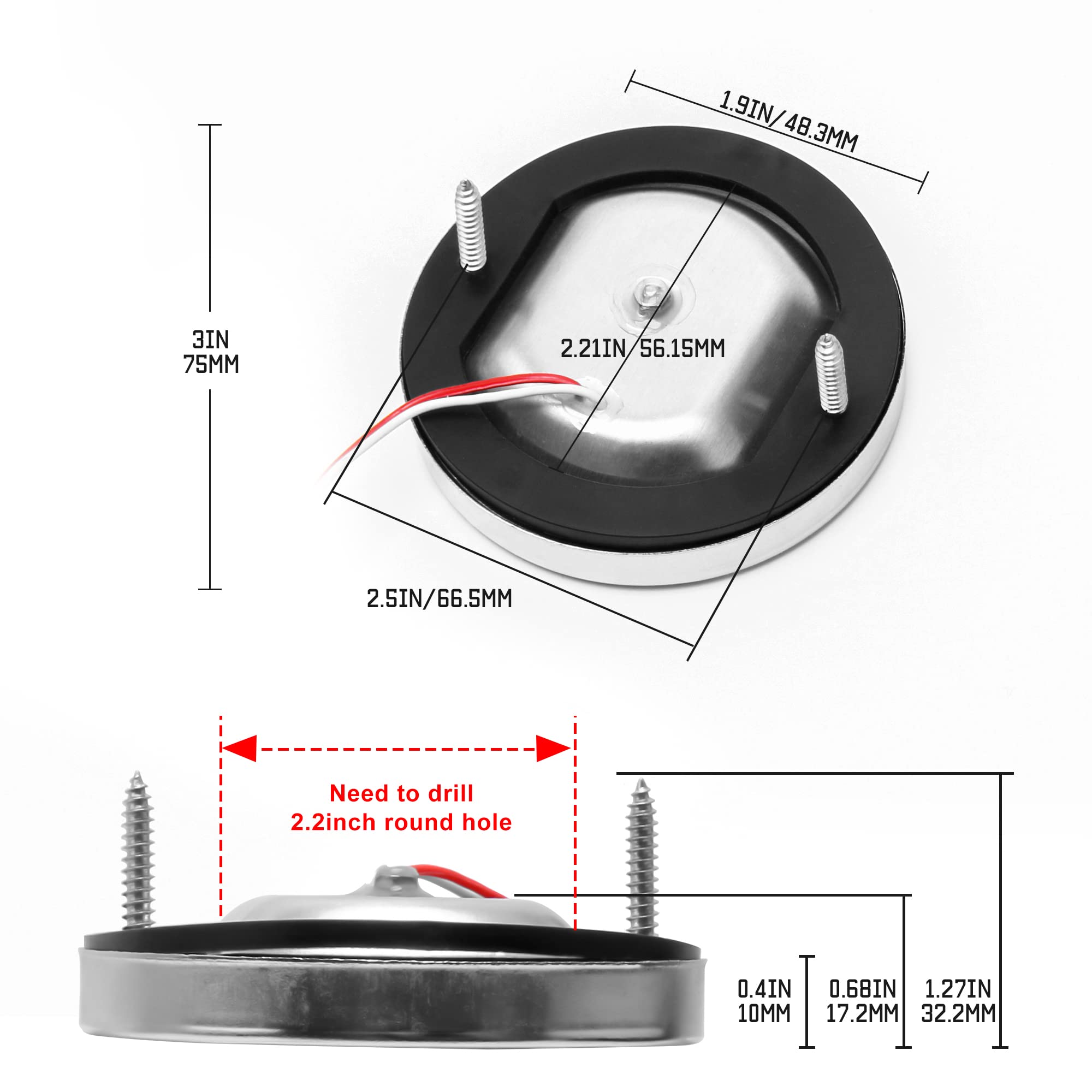 HUSUKU Marine Courtesy Lights 1200LM 3in Green Round 18LED Waterproof IP65 for Boat Stern/Interior/Cockpit/Pontoon
