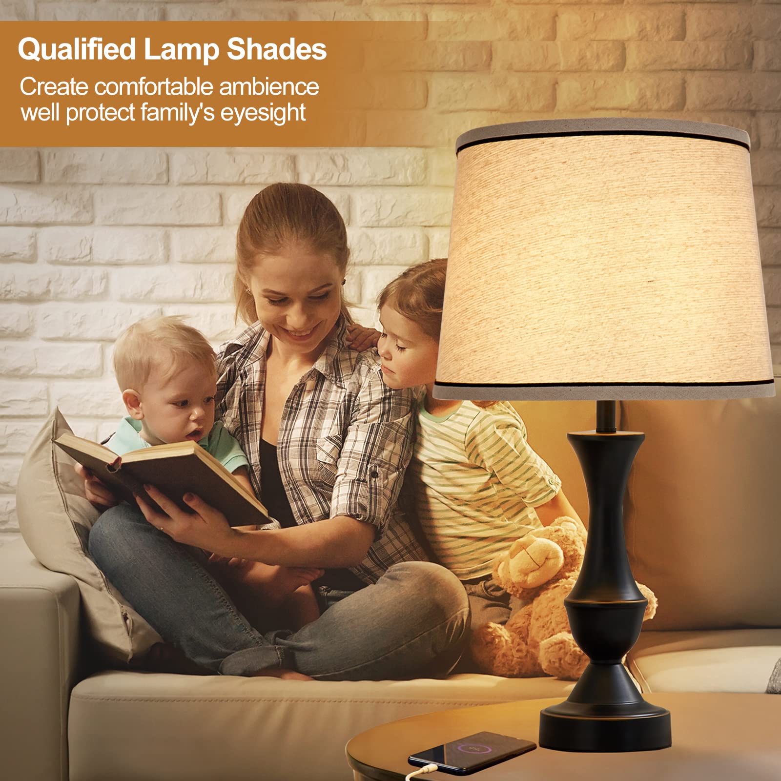 Luvkczc Medium Fabric Drum Lampshades Set of 2, Beige, 13" Top x 11" Bottom x 10" High, Lamp Shade Harp Holder Included