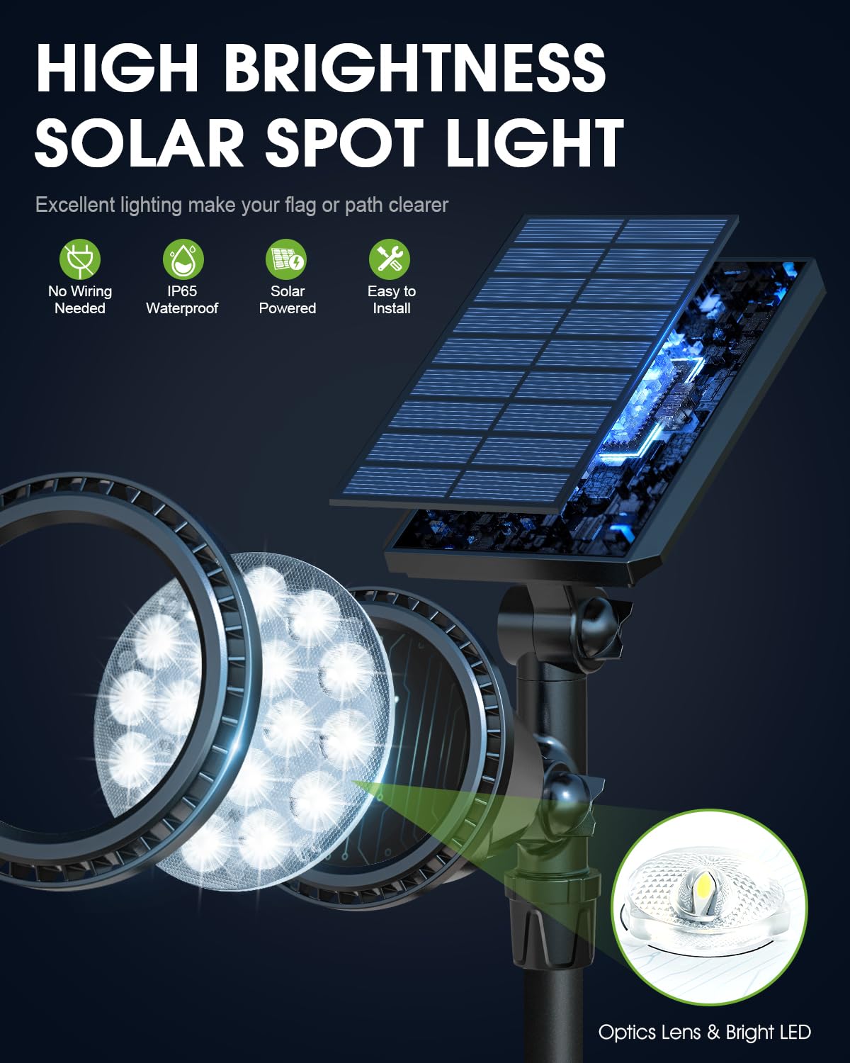Dbf Solar Landscape Lights, 18 Led Waterproof Outdoor Spotlights, Pack Of 4, Cool White
