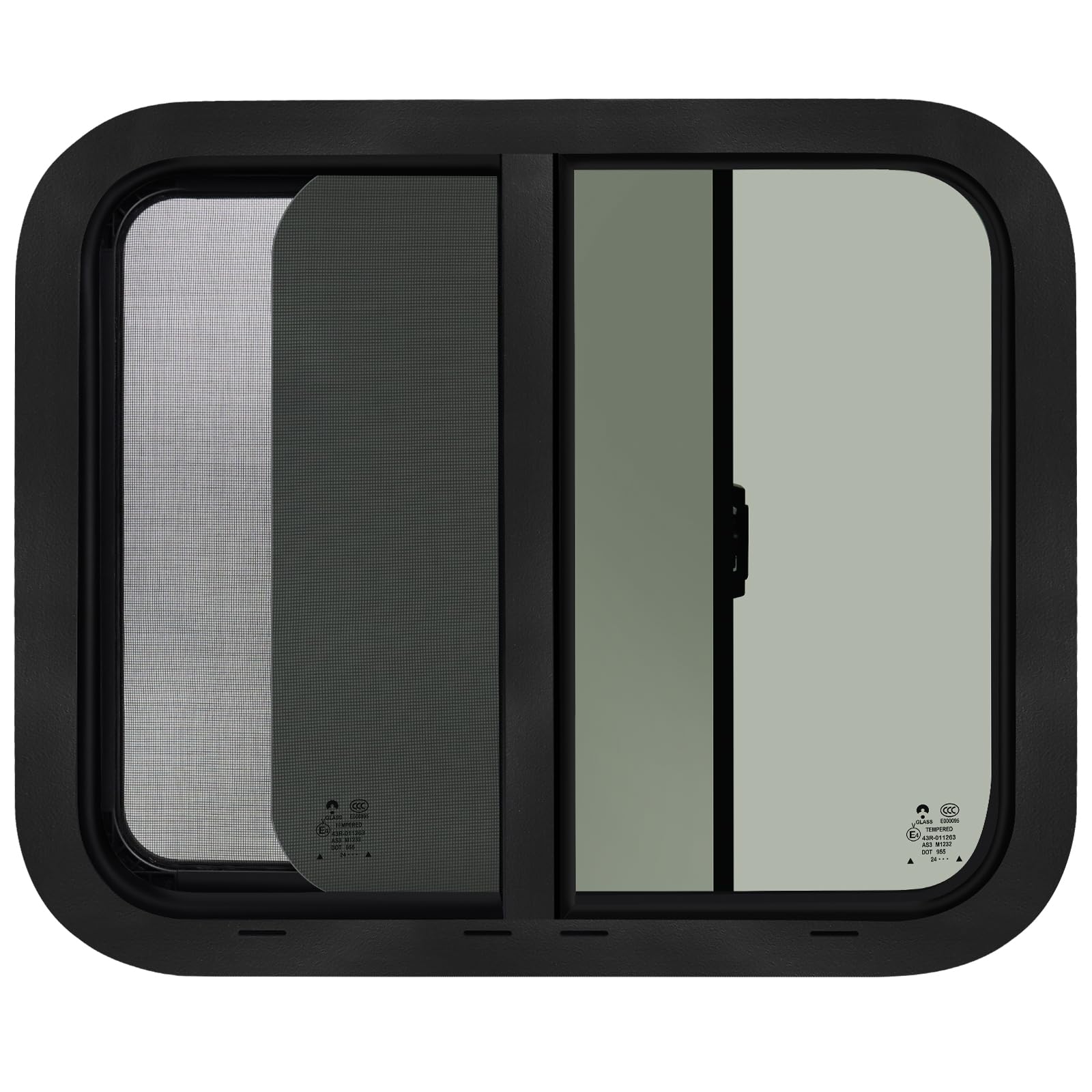 NOVINO Cargo Trailer Windows, 24inW x 20inH, Tempered Glass, Horizontal Sliding, Black, Model NRW-007, DOT Approved