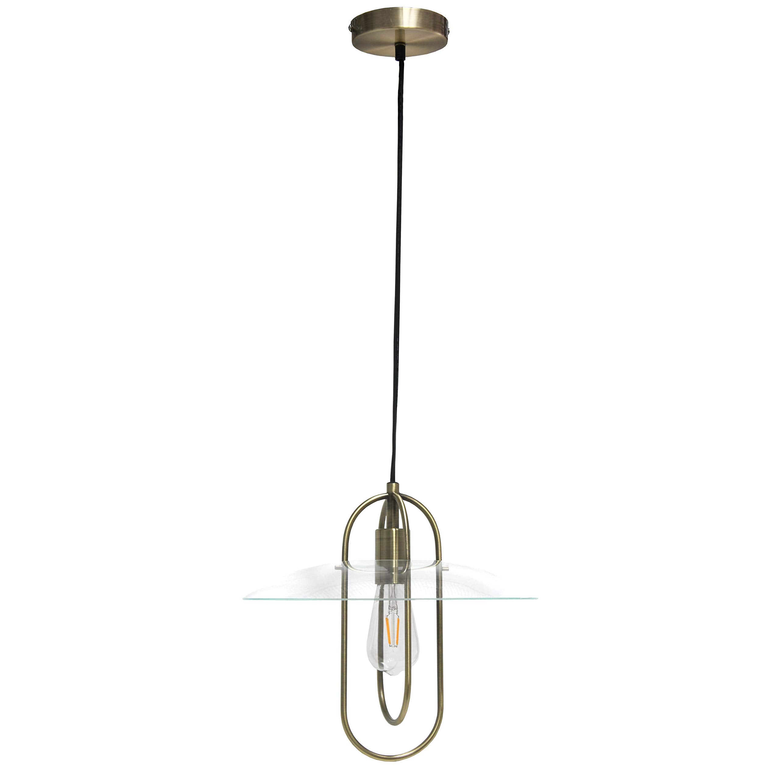 Simple Designs PT1008-ABS Modern Metal Pendant Light, Iron, Antique Brass