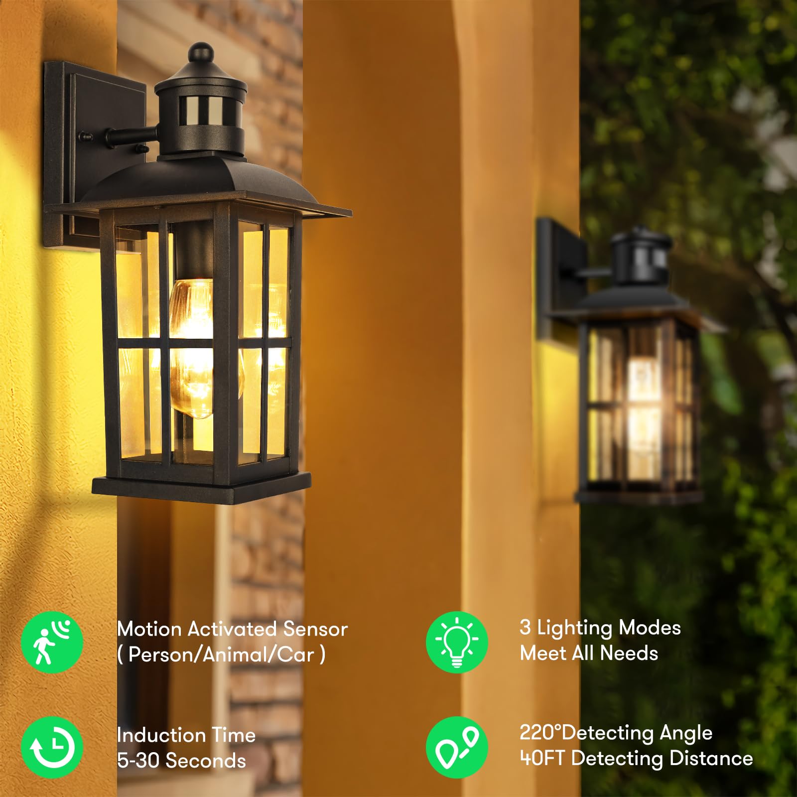 VerRon Motion Sensor Outdoor Light - Waterproof Aluminum Wall Sconce, Black, Model A0728, Dusk to Dawn, 1 Pack