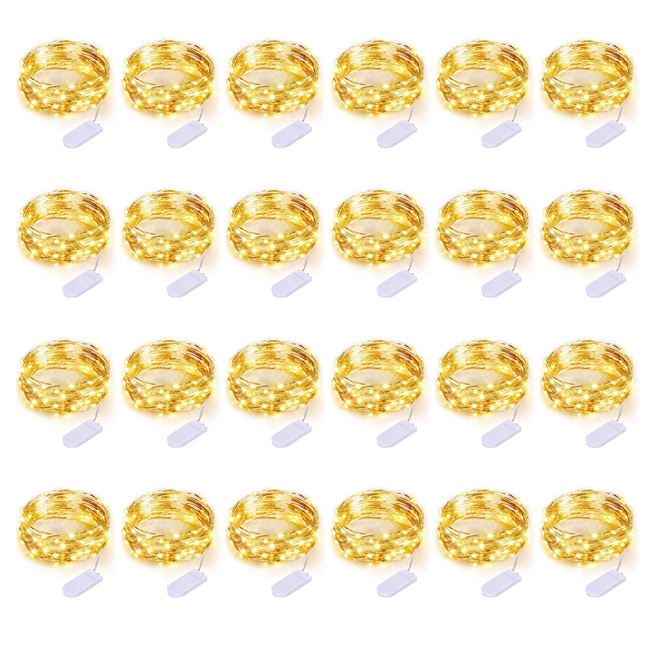 Ledikon 24 Pack Fairy Lights Battery Operated String Lights-3.3Ft 20 Led Silver Wire Warm White Firefly Mini Lights For Wedding,Party,Table Centerpieces,Diy Crafts,Mason Jars,Christmas Decor