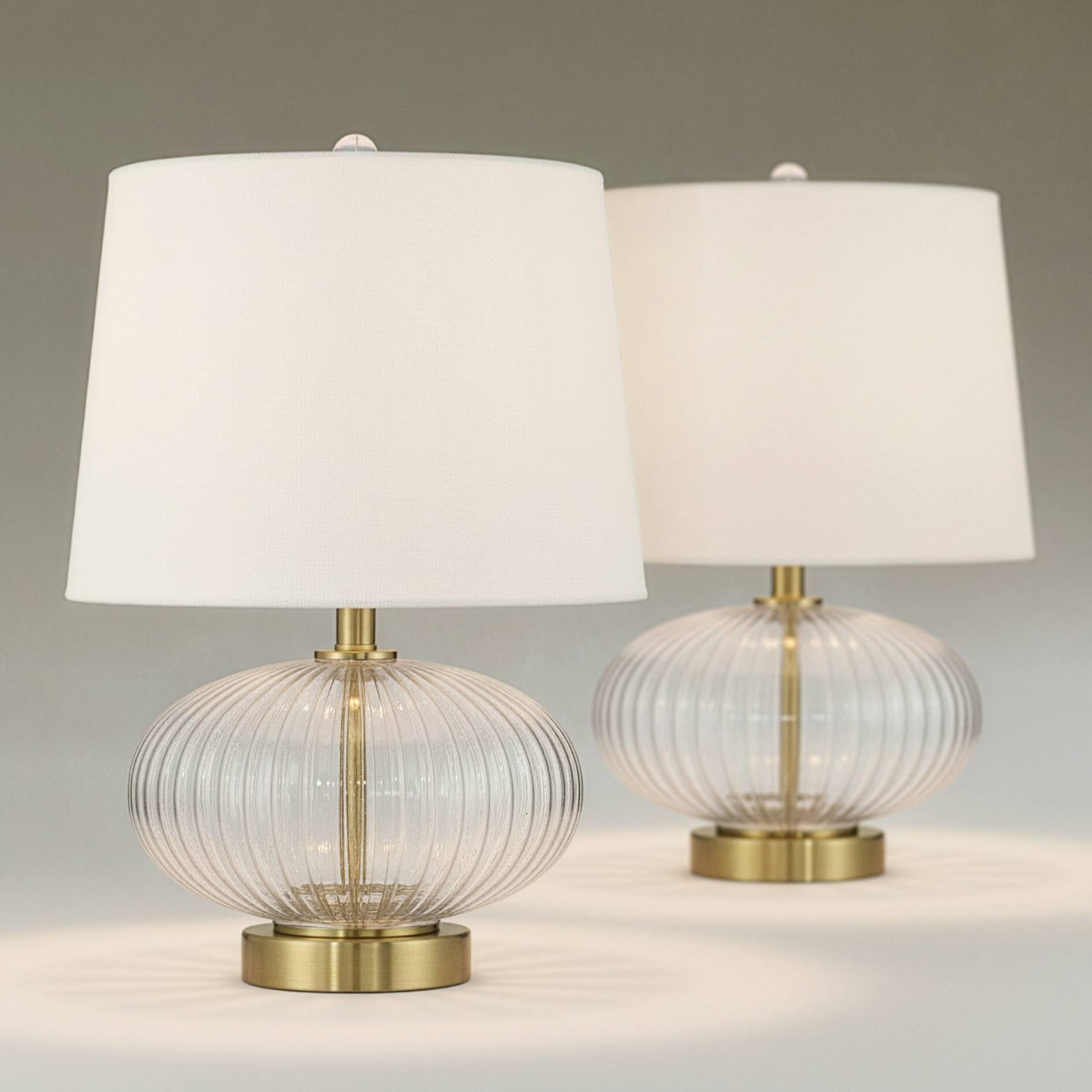 360 Lighting Darrah 19 High Small Mid Century Modern Accent Table Lamps Set of 2 USB Port Clear Glass Gold Brass Finish Off-Whit