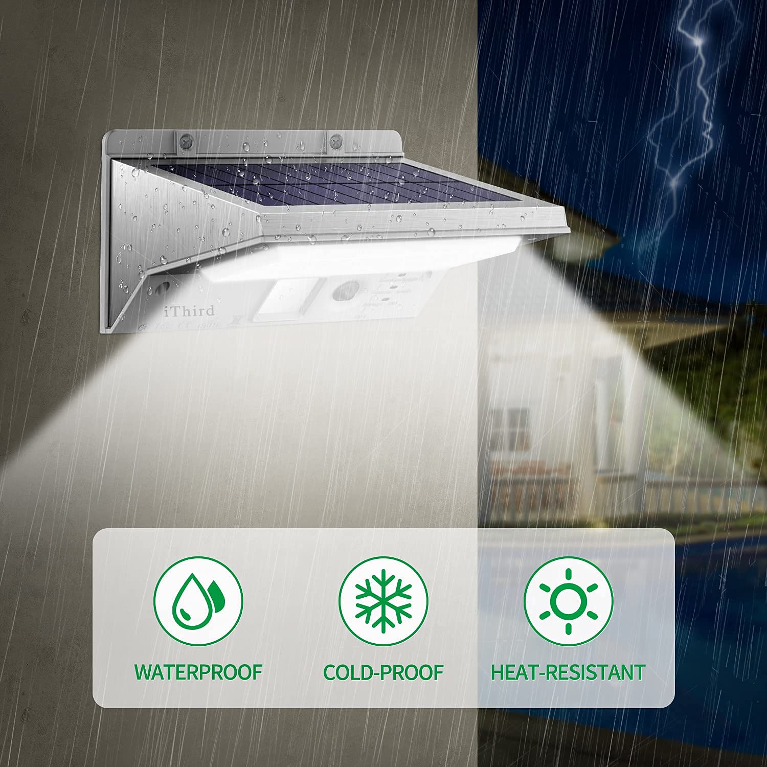 iThird Solar Powered Motion Sensor Lights, Stainless Steel, Waterproof, 2 Pack, White