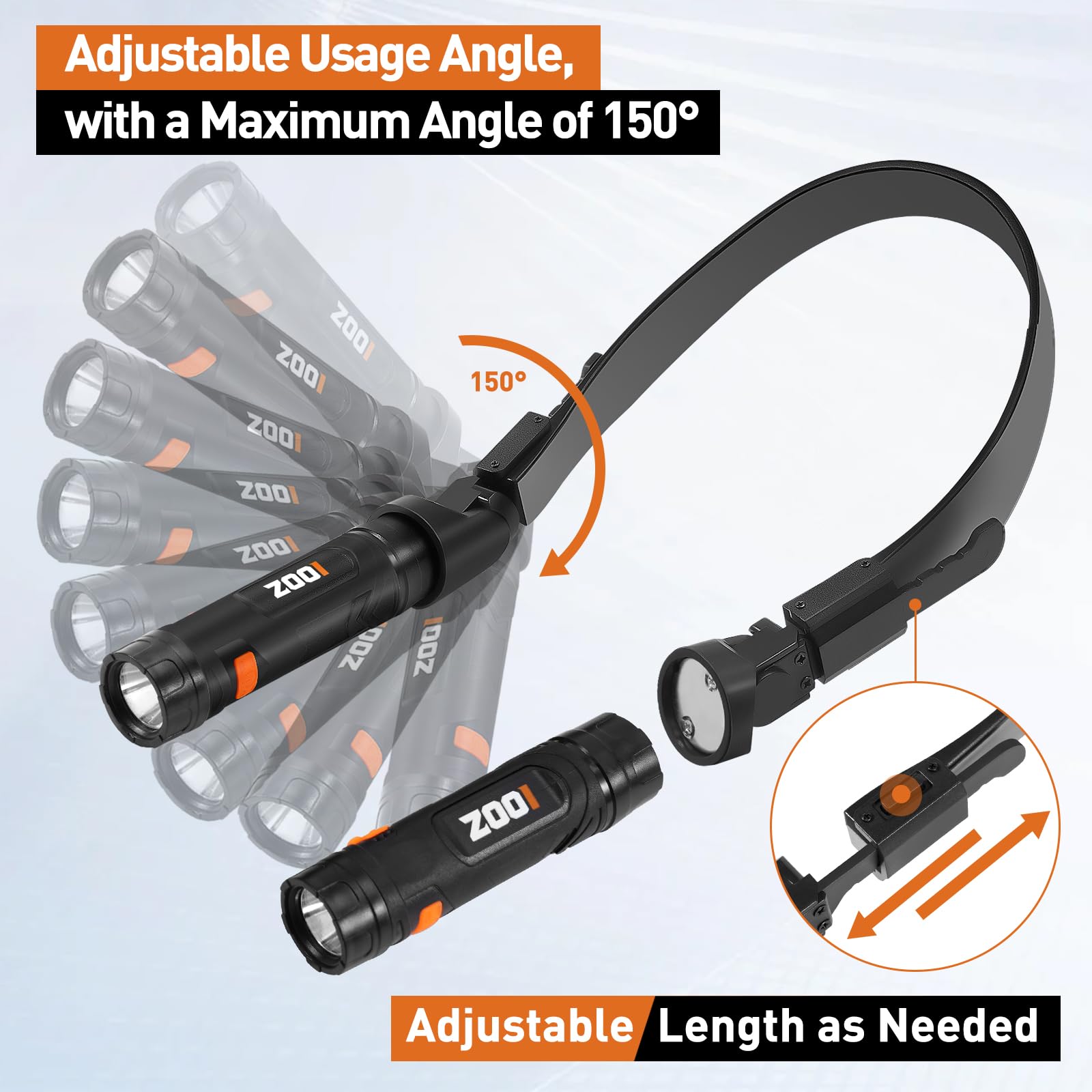 ZOOI Neck Light - Black Flashlight Lamp for Men, 7 x 4.33 x 0.6 inches, Ideal Valentines Day Gift for Him, Cool Gadgets