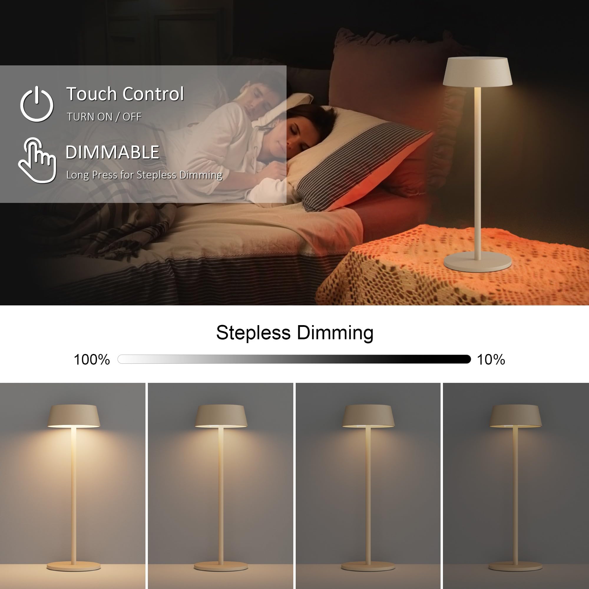 Aipsun Khaki Rechargeable Table Lamps Set Of 2, Battery Operated Table Lamp Cordless Outdoor Touch Led Table Lamp For Restaurant