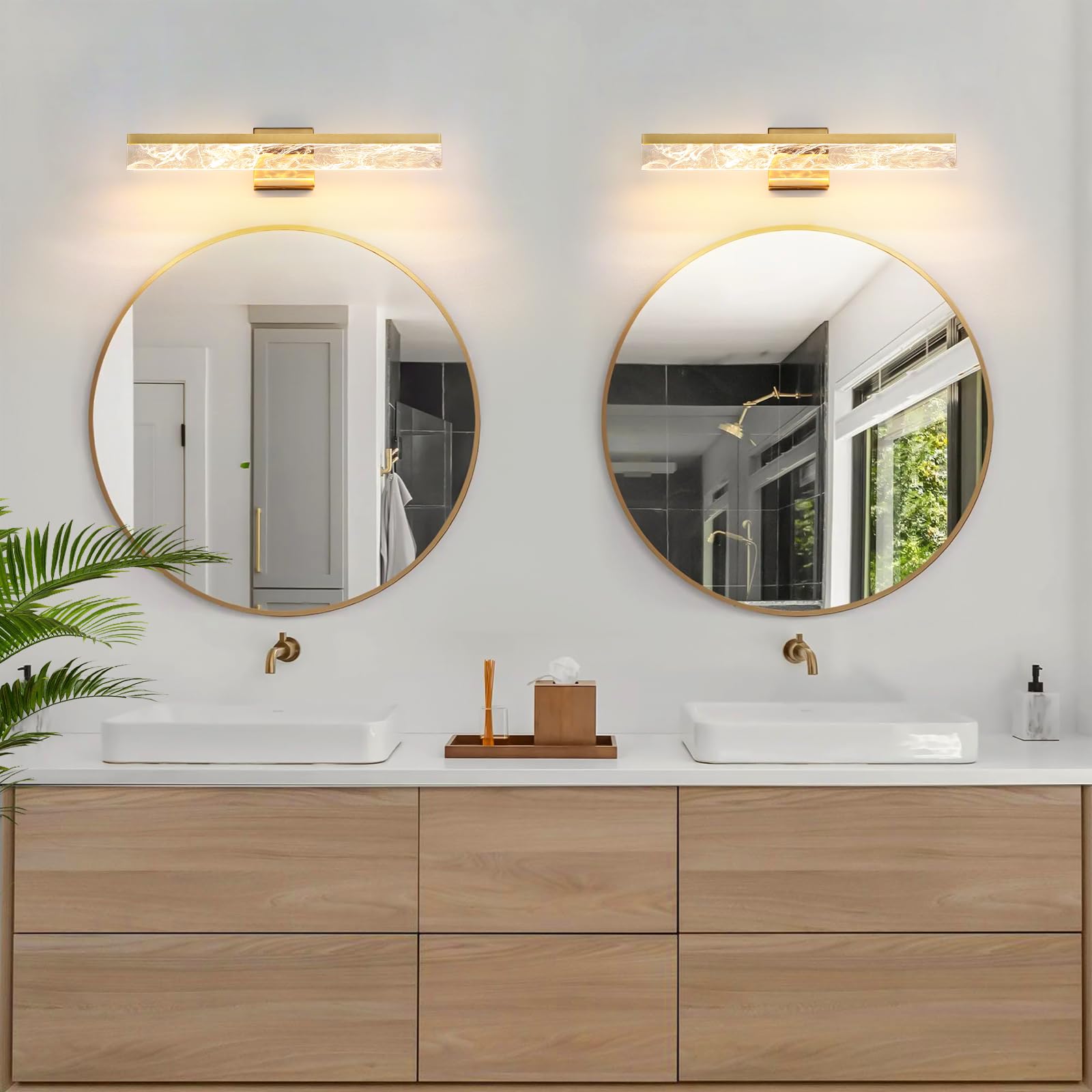 AIJIASI 24 Inch Gold Vanity Light - Modern Dimmable LED Bathroom Fixture, 18W, 3000K Warm Lighting, Model 8205WL-24GD-US