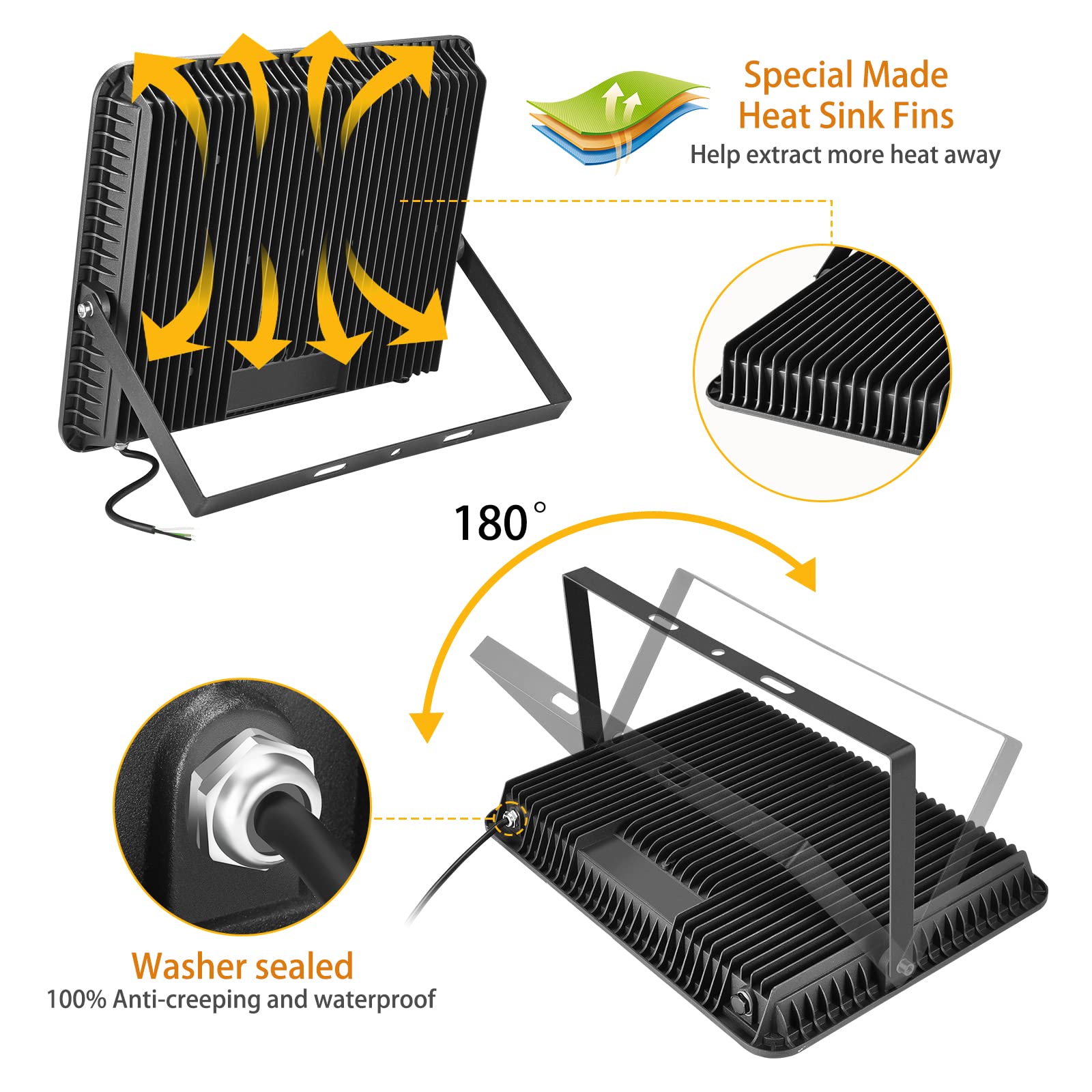 Xycn 300W Led Flood Light, 42500Lm, 5000K Daylight, Ip66 Waterproof For Outdoor Use