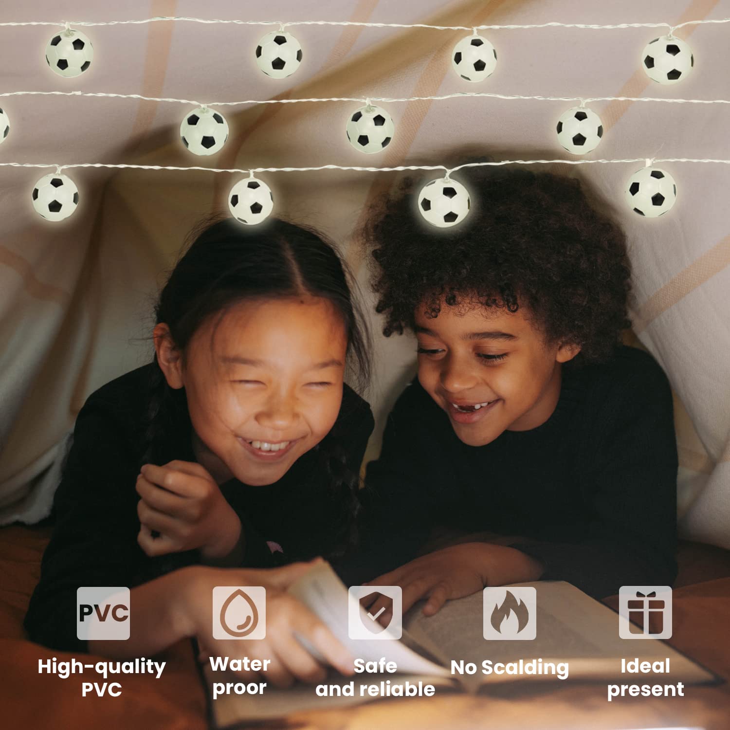 Yeamar Football String Lights, 14Ft 20 Led Sports Ball Indoor Battery Operated Led String Lights