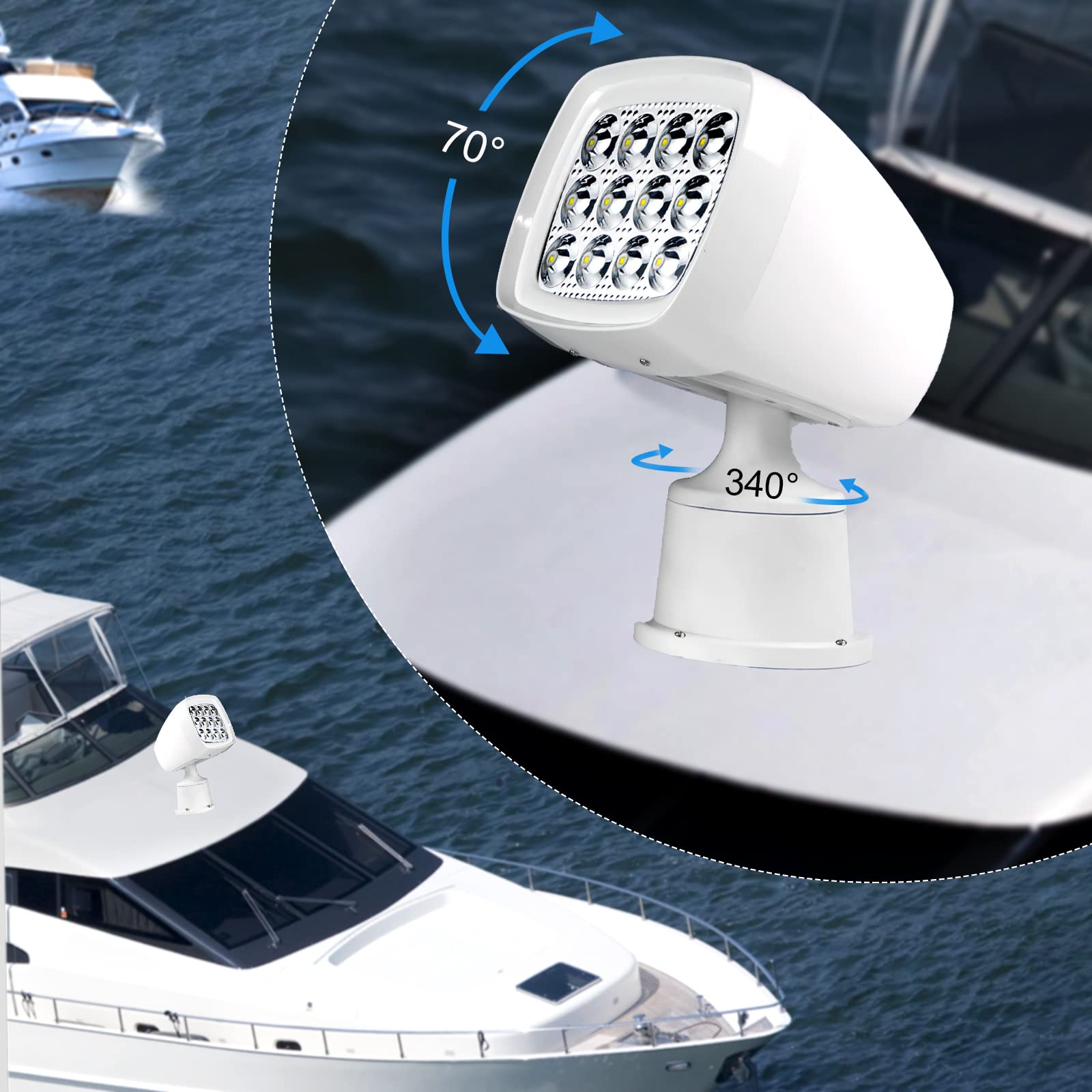 Besramtic Boat Spot Light Marine Spotlights for Boats Search Lights LED Remote Control 60 W 12-24 V