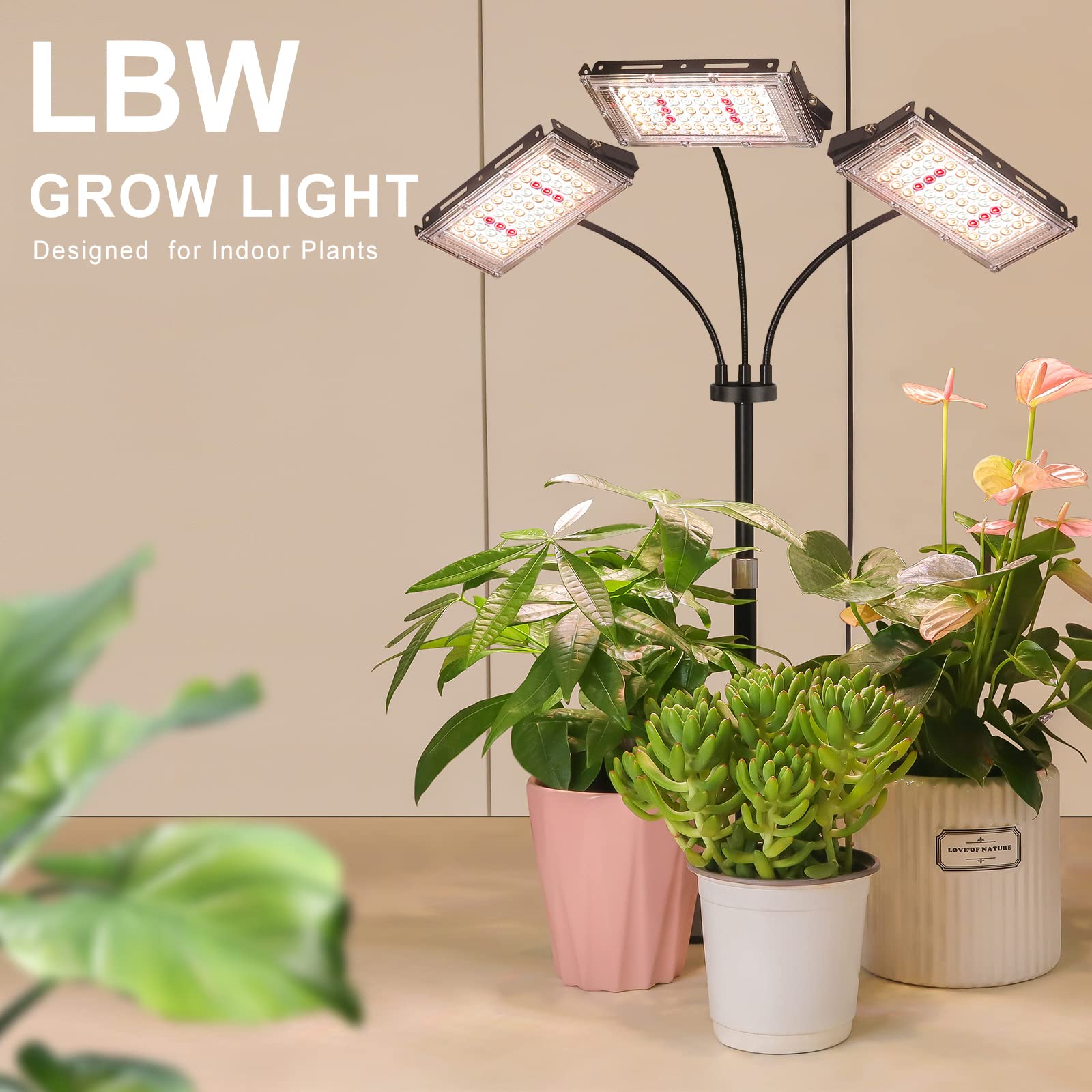 Lbw Plant Grow Light, Full Spectrum Tri-Head Desk Plant Light For Indoor Plants, Growing Lamp With 3H/6H/12H Timer, 6-Level Brightness, 3 Lighting Modes, Height Adjustable, Ideal For Indoor Growth