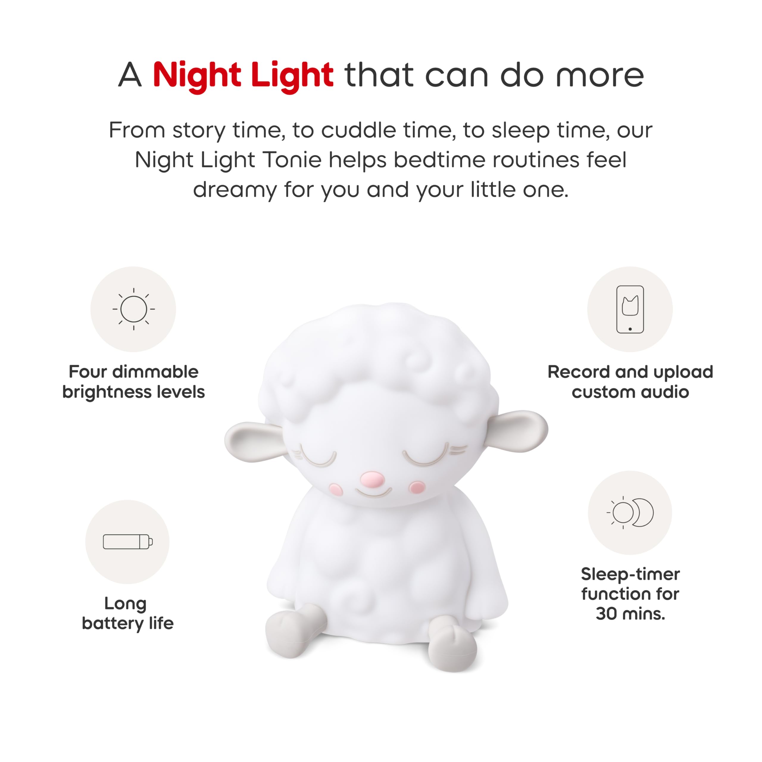 Toniebox 2 Audio Player Bundle for Kids 1+ with Sleepy Sheep Night Light - Moon Gray