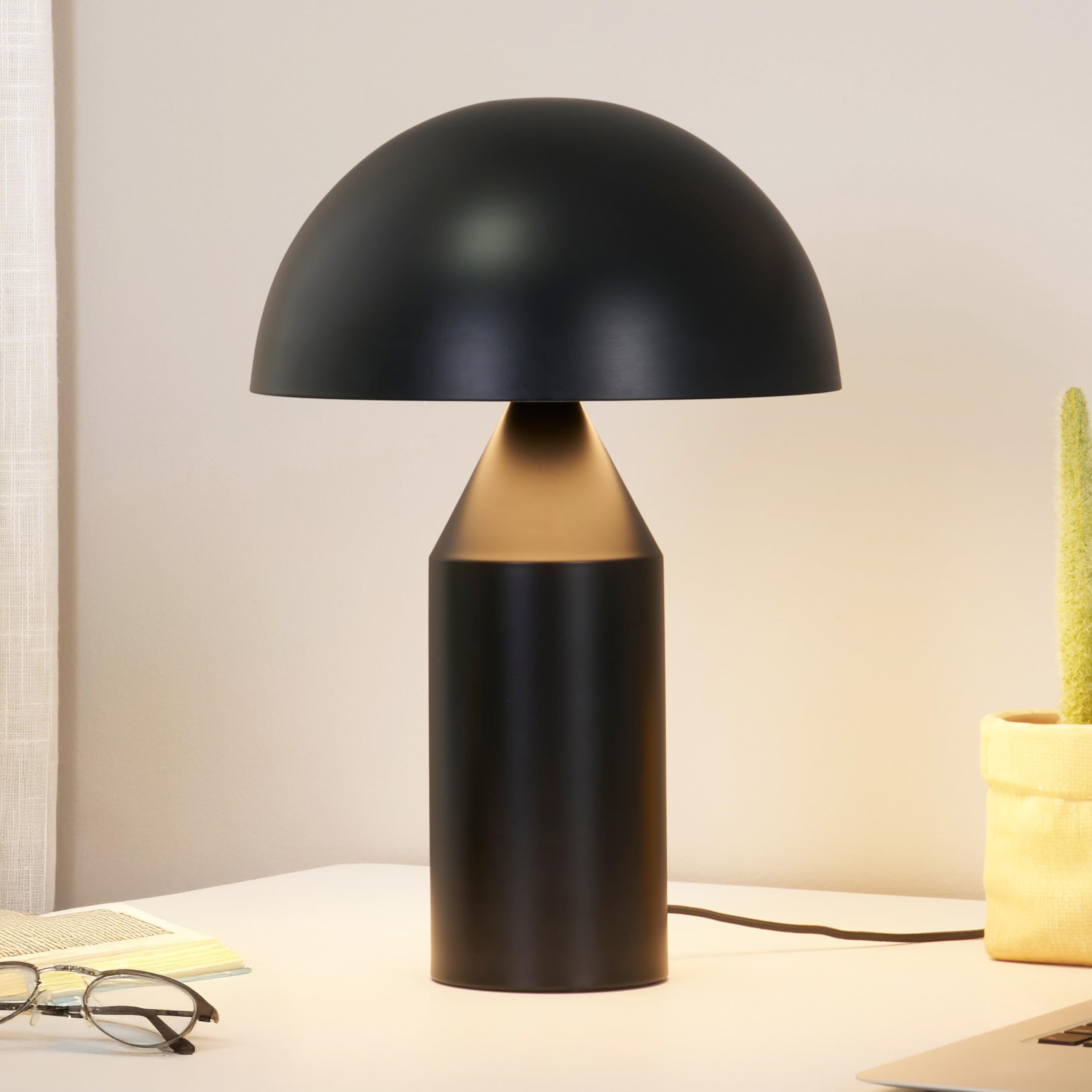 Brightech Venus 14 Globe Table Lamp - Modern Mid-Century Lamp With Golden Metal Shade - Nightstand  Bedside  Desk & Accent Table Lighting For Bedroom  Living Room & Office D?Cor - Black