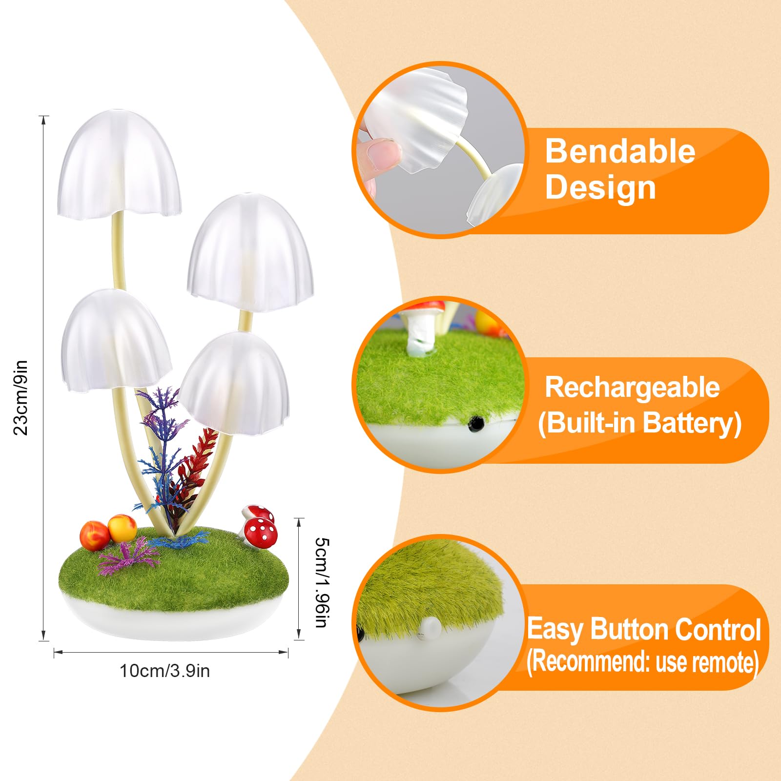 Mushroom Night Light For Kids, Wonderland Mushroom Lamp Decor Small Table Lamp, Dual-Colors Bedside Lights With Dimmable Remote