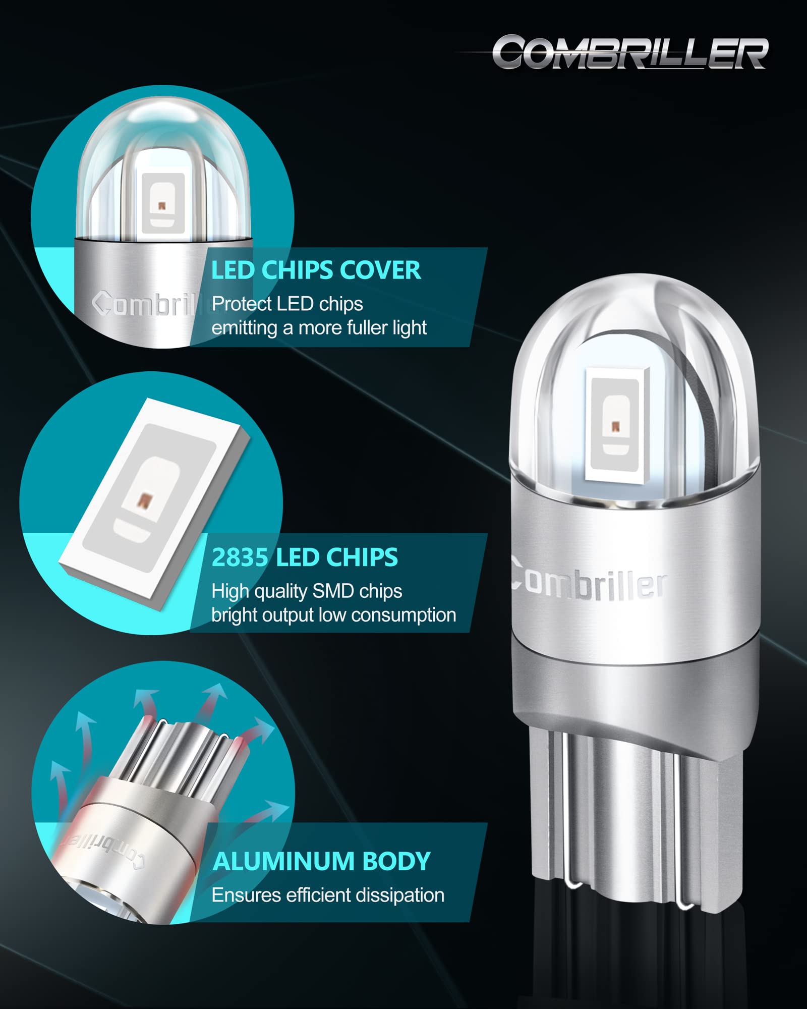 Combriller 194 Led Bulb - Red T10 2825 W5W Car Interior Lights, Pack Of 2