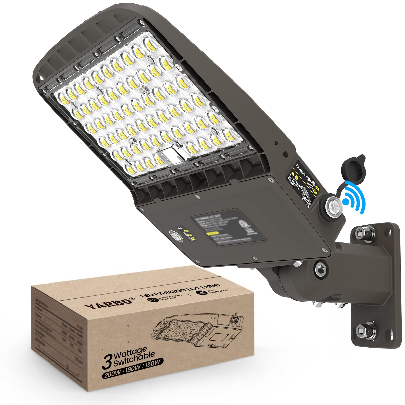 YARBO 200W LED Parking Lot Light 180W 150W Tunable, 32000LM (160LM/W) 5000K Parking Lot Light, Dimmable LED Shoebox Lights with 