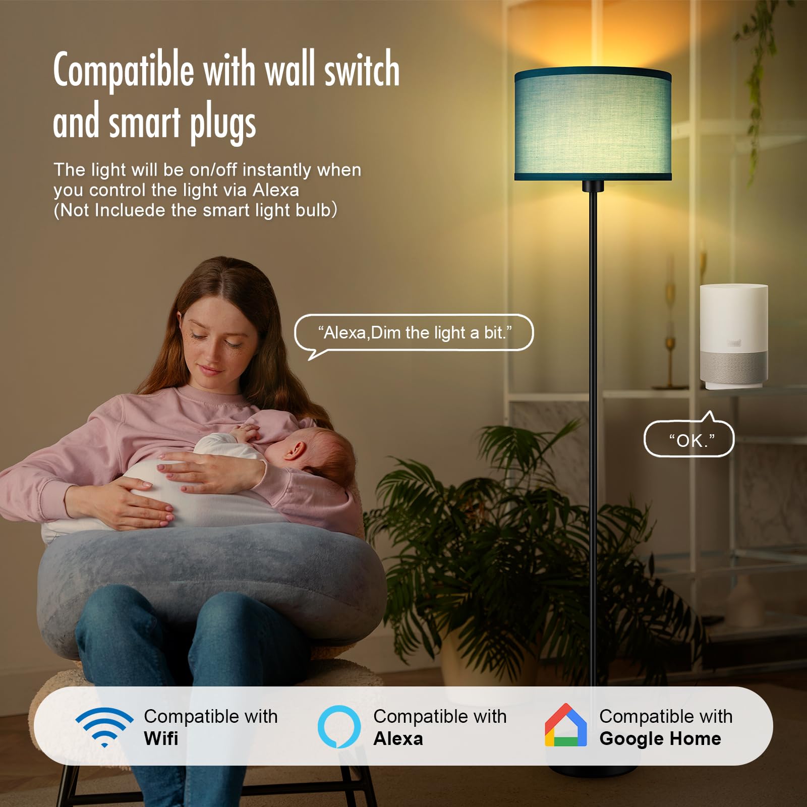 Floor Lamp  Standing Lamp  Modern Floor Lamps With Green Lampshades  Foot Switch  59  Tall  Bright Pole Lamps For Living Room  Bedroom  Office  Nightstand  Kids  Gift  Green Lamp (Without Bulb)