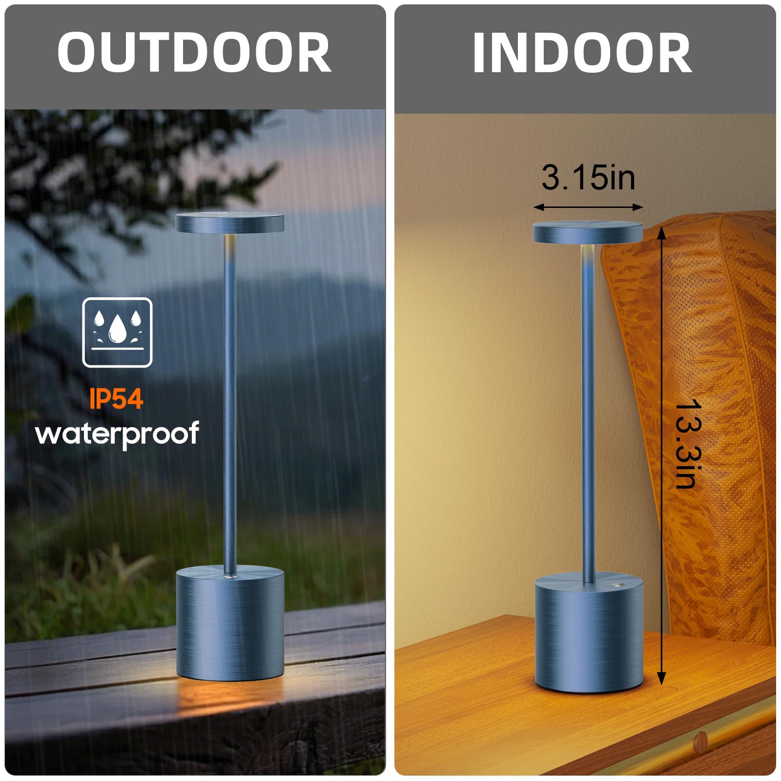 SAKRINGT Cordless Table Lamps, 6000mAh Rechargeable LED Light, 2 Pack Blue, Aluminum, Model S801