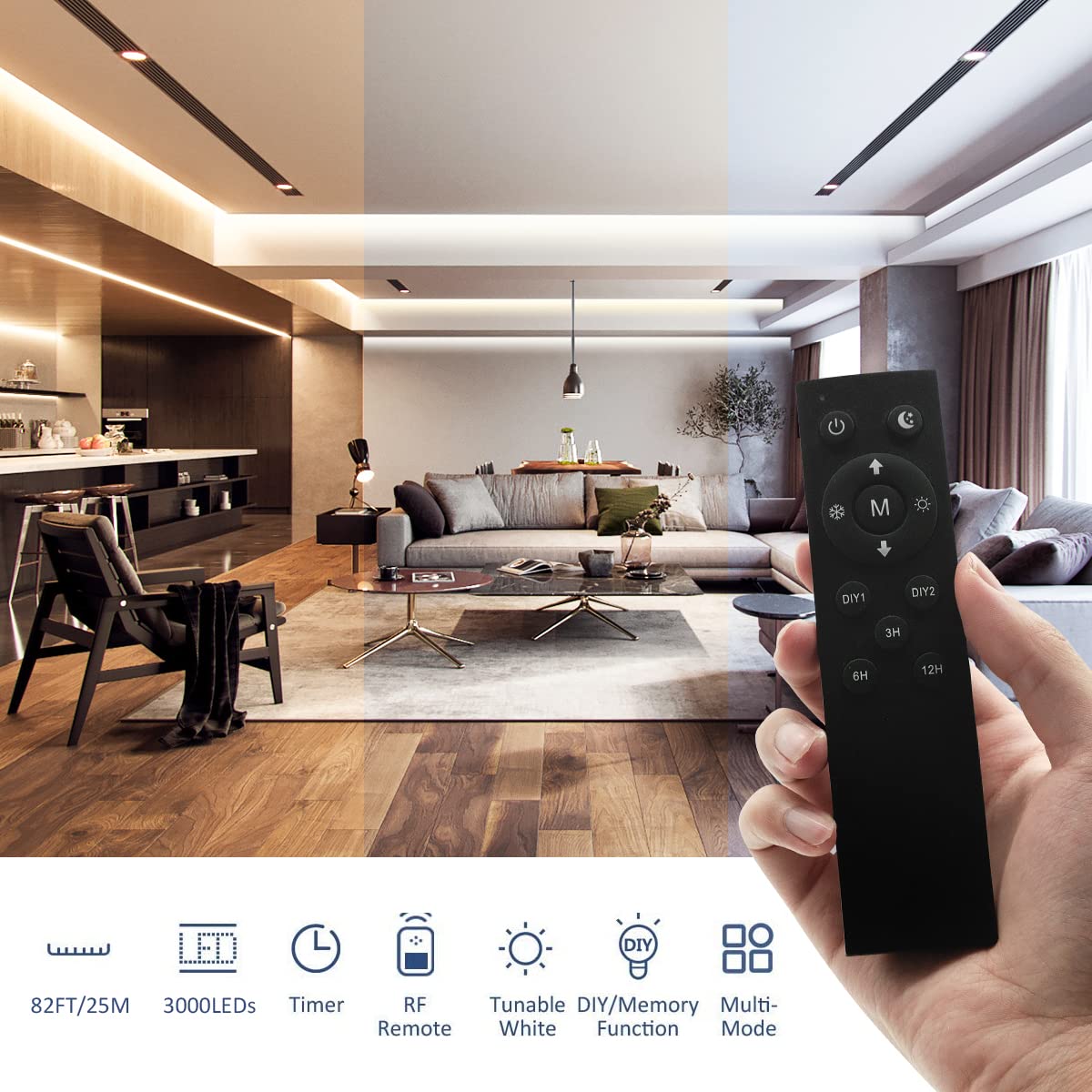 Ustarus White Led Strip Lights 82Ft 24V Dimmable 3000K-6000K Led Tape Rope Light With Remote Flexible 2835 Led Ribbon For Kitche