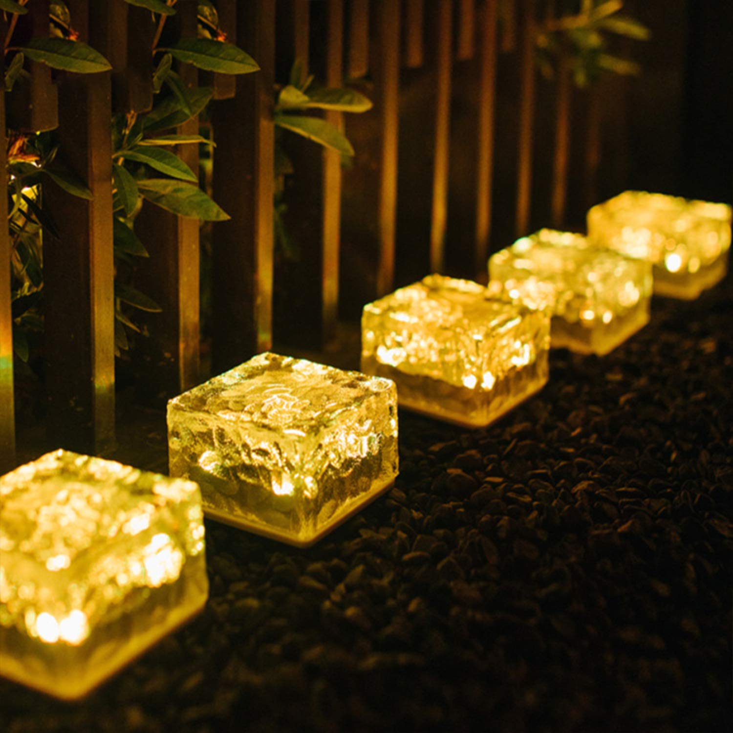 EPIC GADGET Solar Ice Cube Shaped Brick Light, 4x4x2.15 Inch Ice Cube Shaped Brick Warm White Outdoor Solar Garden Decorative Li