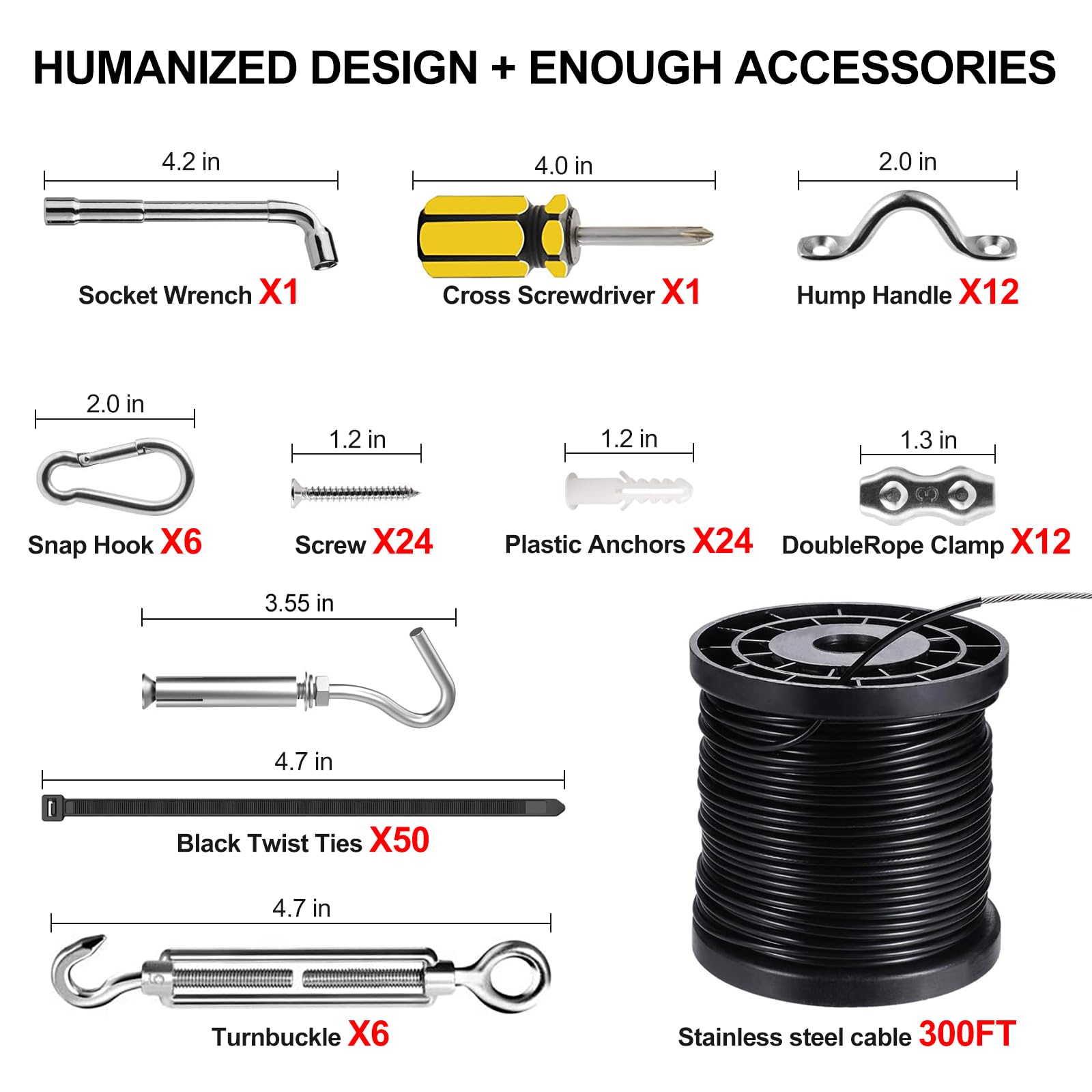 Blika 300Ft Globe String Light Suspension Kit - Stainless Steel Wire, Turnbuckle & Hooks