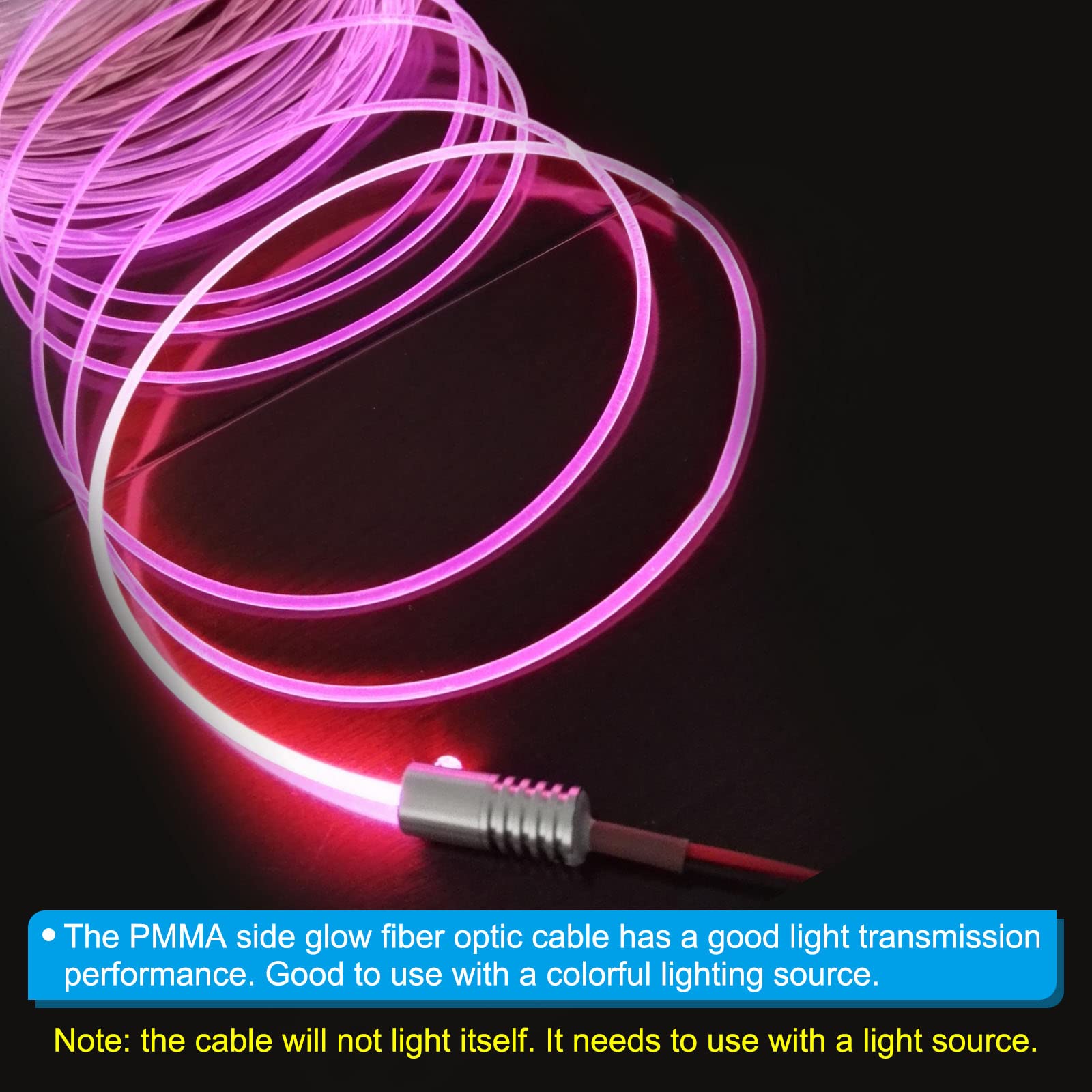 PATIKIL PMMA Side Glow Fiber Optic Cable Kit with LED Illuminator, 1m, Pink, Aluminum