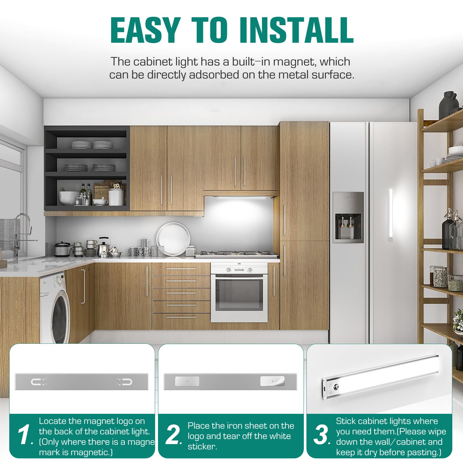 Dealgadgets 2 Pack Under Cabinet Lights, 52 Led Motion Sensor, Cold White, 12.2 Inch, Silver