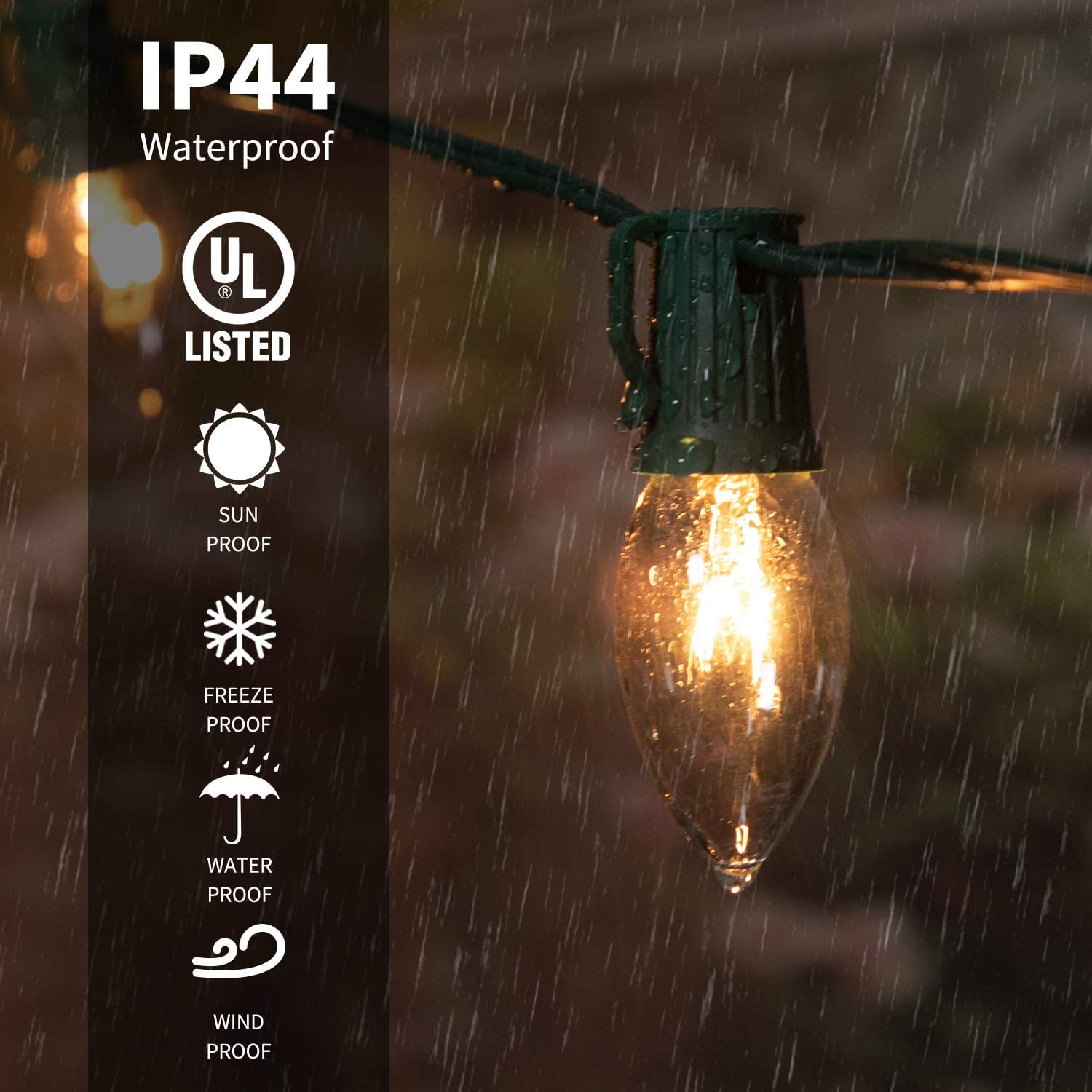 C9 Light Strand Set 200 Ft For E17 Socket -12'' Spacing, Outdoor String Light Christmas Stringer With 100 Sockets 2Pack (Total 2