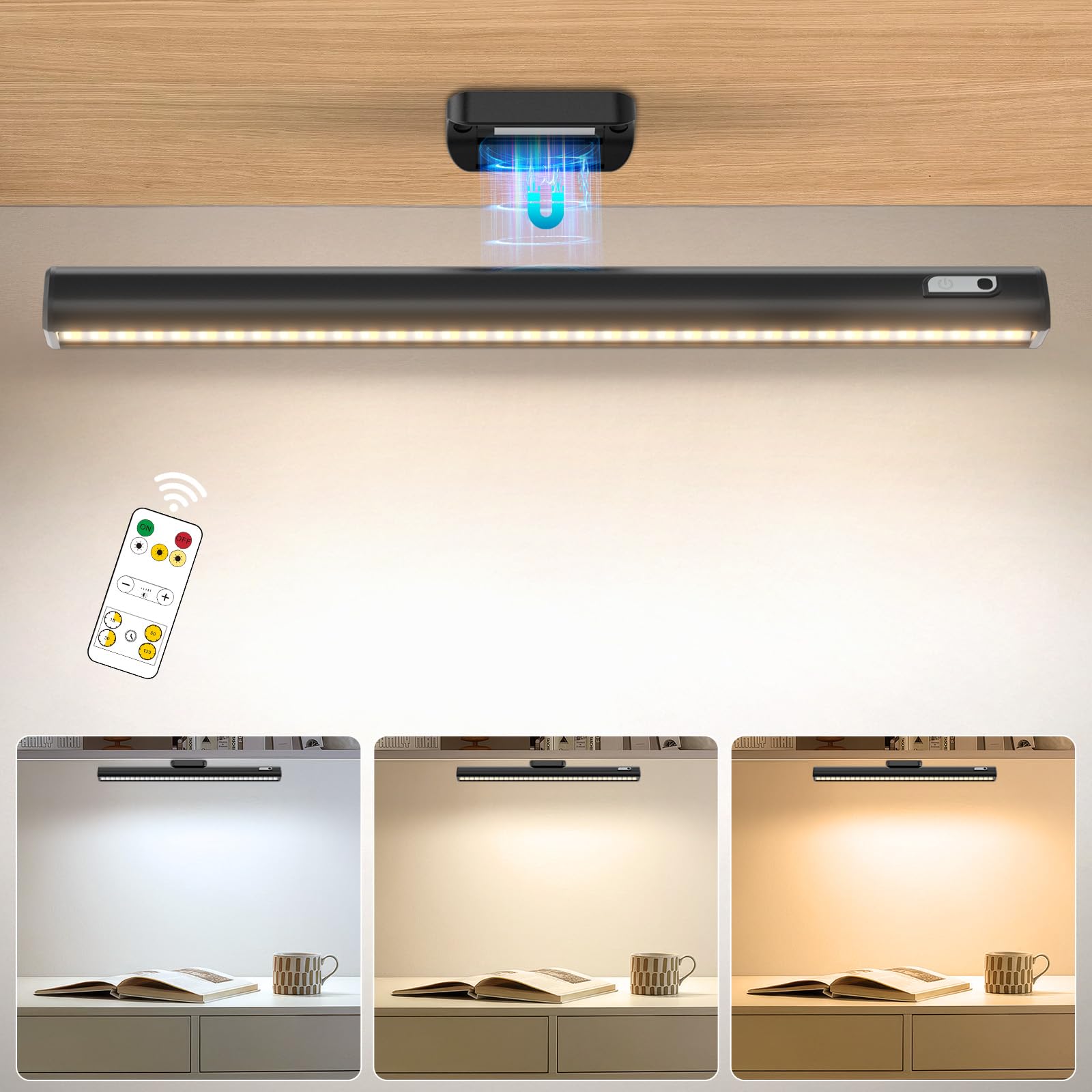 Onforu Magnetic Light Bar, 5W Mirror Lights with Remote, 4000mAH Rechargeable Makeup Lights for Vanity, Dimmable Stick on Touch 