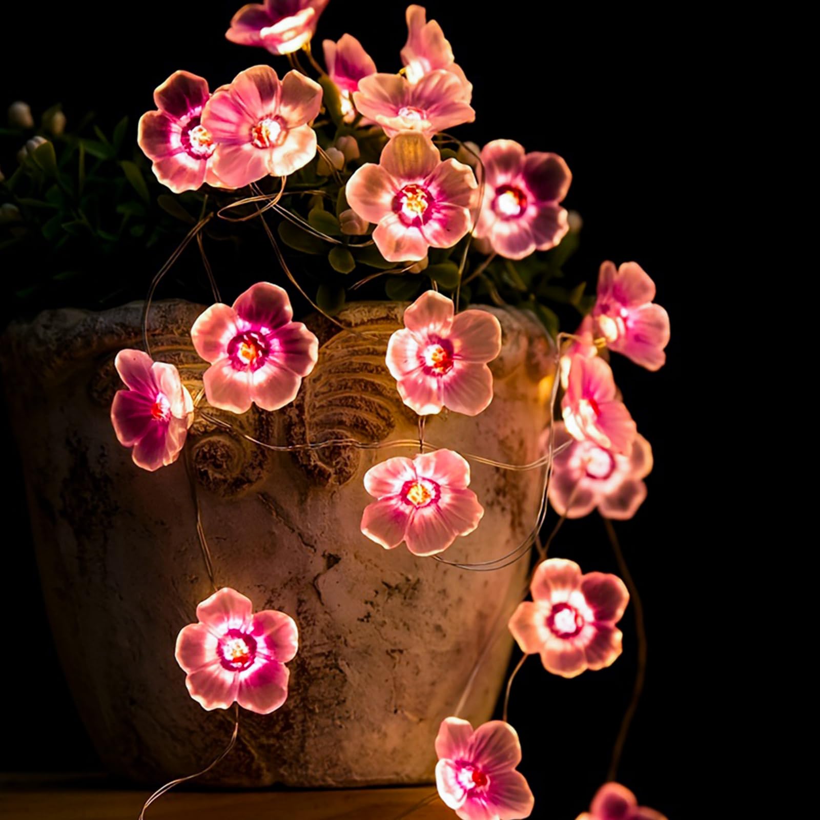 Keretuby Pink Fairy Cherry Blossom Flower String Lights for Bedroom, USB Plug in and Battery Operated 13ft 40 LED Cute Indoor Ou