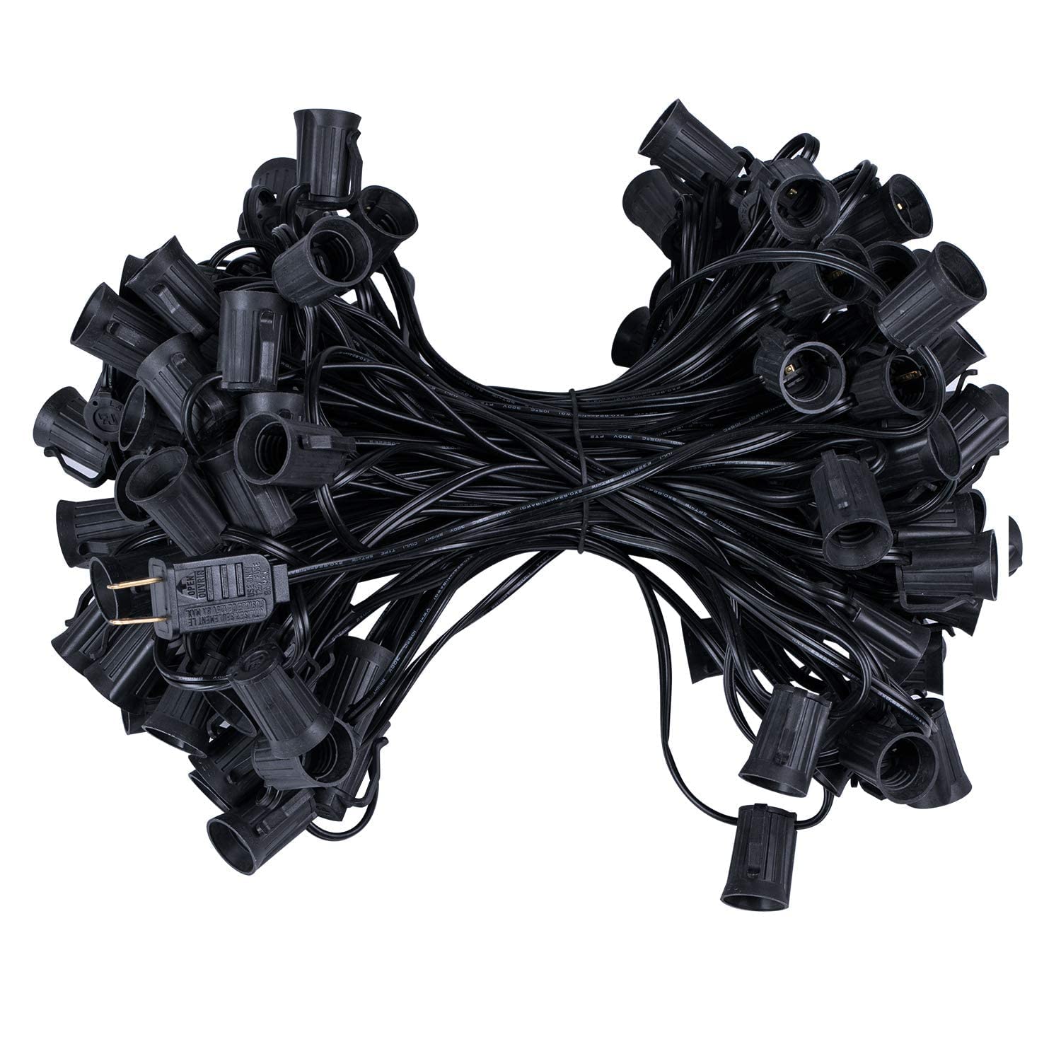 C9 Light String 200 FT for E17 Socket -12'' Spacing, Outdoor C9 String Christmas Stringer with 100 Sockets 2Pack (Total 200 FT) 