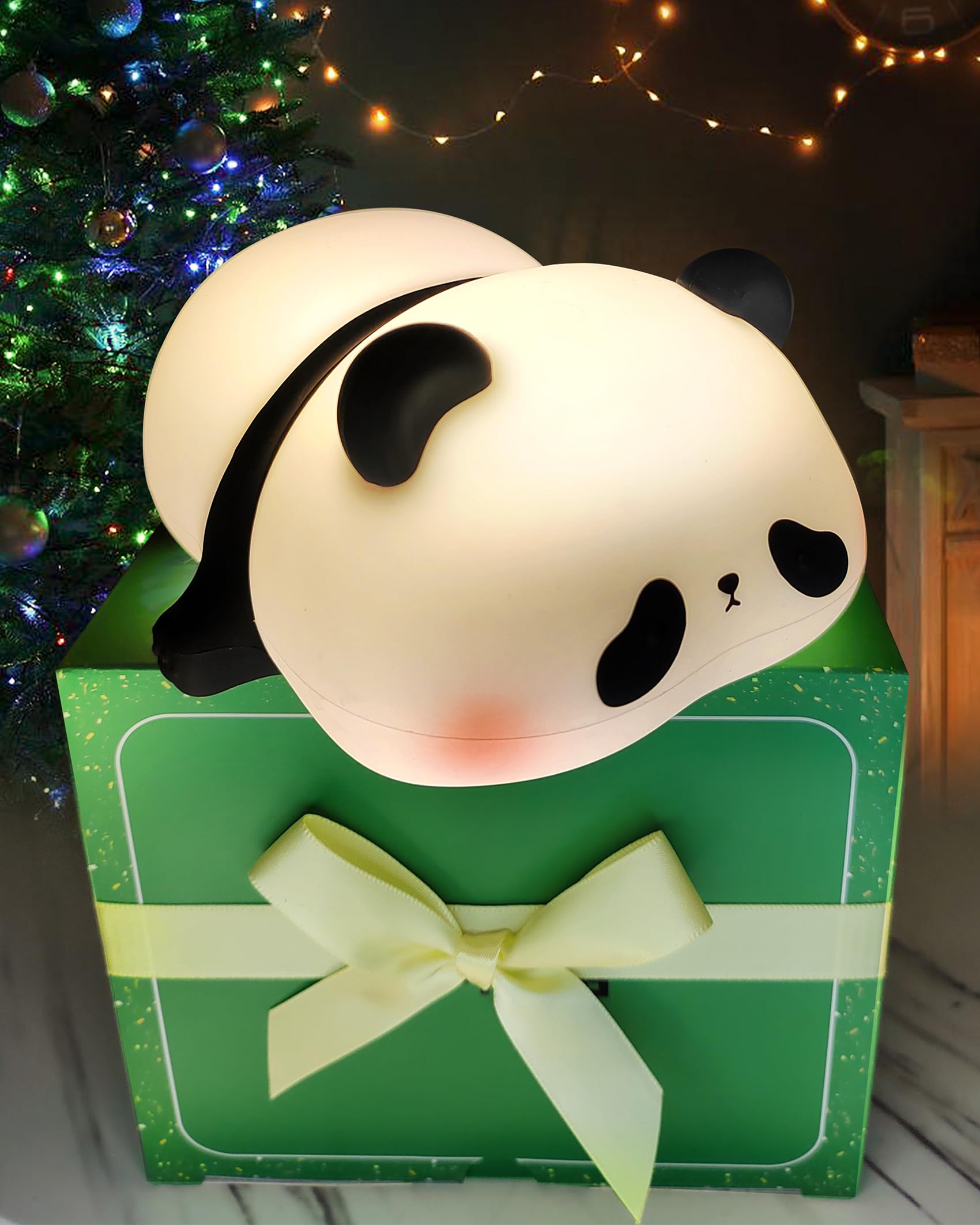 Recolte Cute Panda Night Light With Gift Bow, Led Squishy Silicone Animal Lamp, 3 Level Dimmable Nursery Light For Kids, Baby Desk Decor, Gift Box For Boys Girls, Baby Shower & White Elephant Gifts