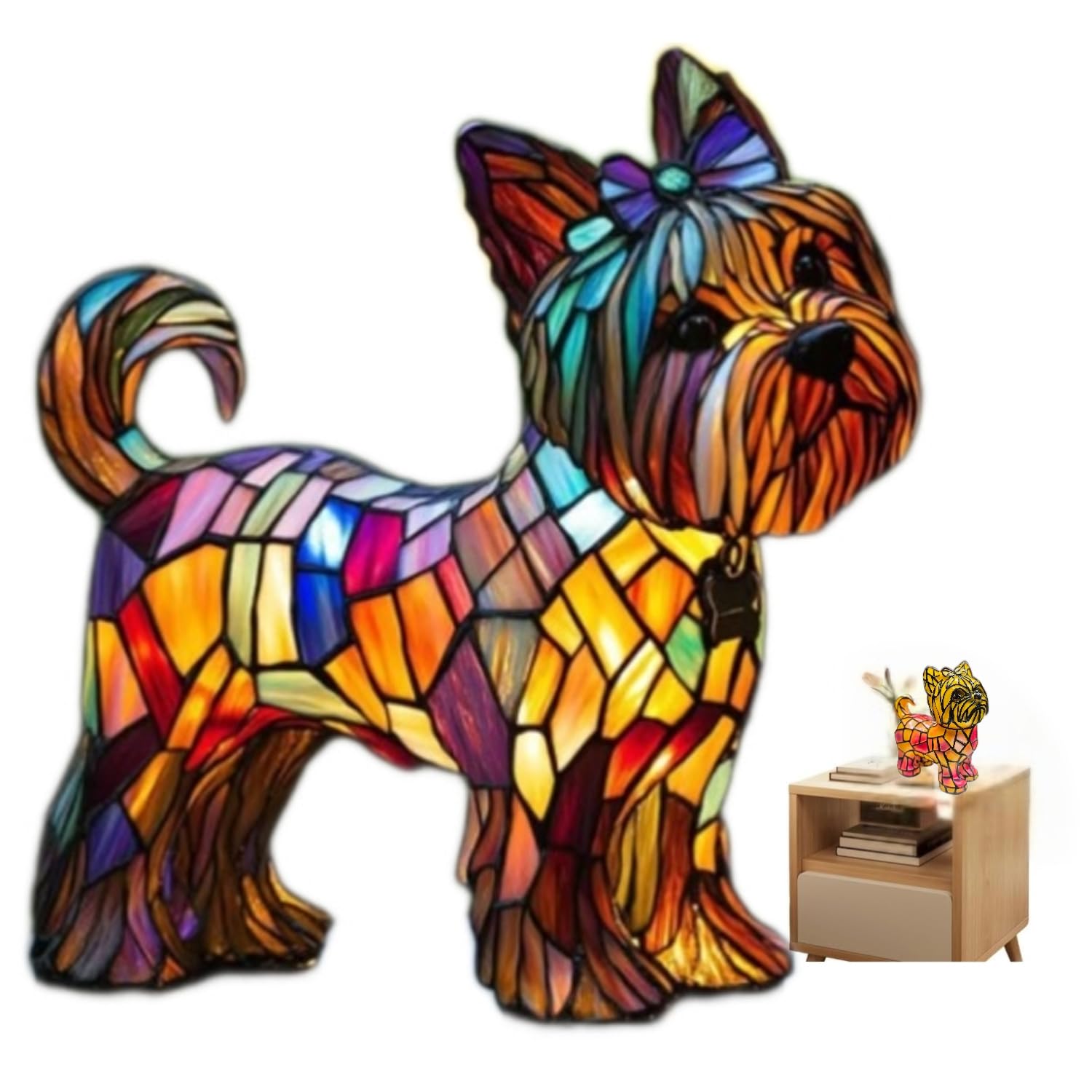 Yckeogln Retro Yorkshire Terrier Dog Colorful Resin Dog Table Lamp,3D Cute Pet Dogs Themed LED Night Lamp,Perfect Gift for Pet L