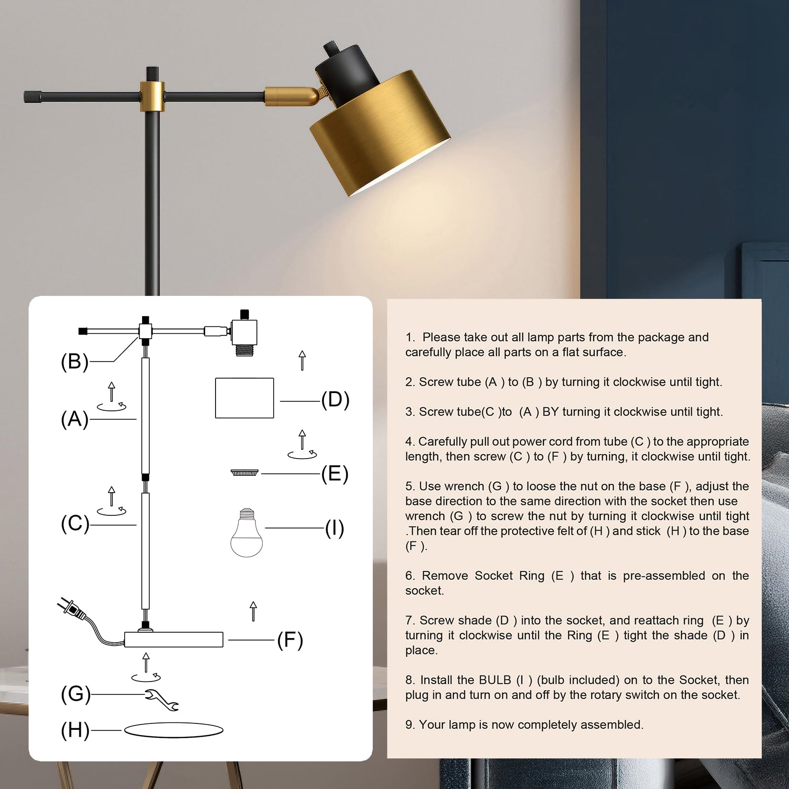 Oyears 22.2 Modern Industrial Desk Lamp For Reading Led Metal Table Lamp Light For Office Bedroom Study Room Living Room Nightst