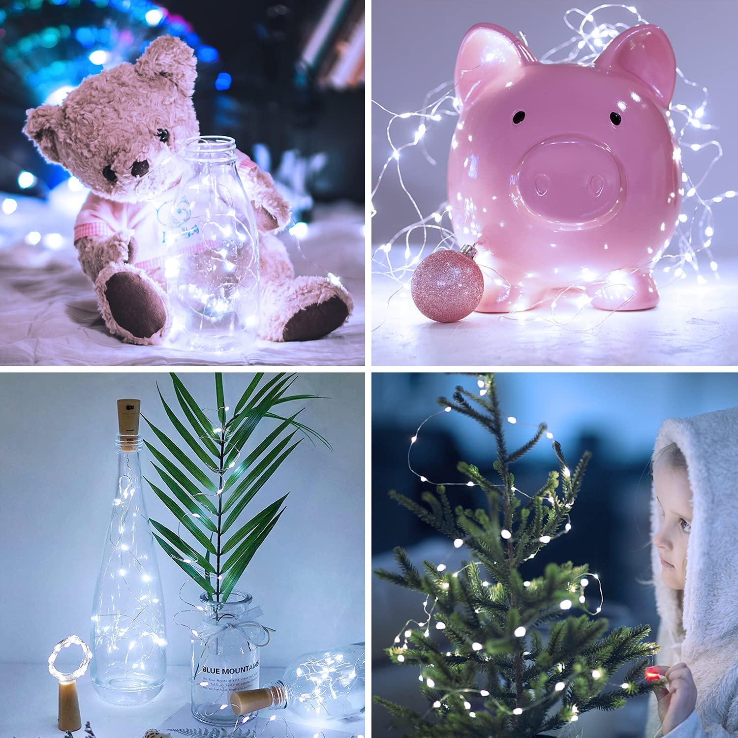 JMEXSUSS 4 Pack 50 LED White Fairy Lights Battery Operated - 16.1ft Mini Christmas Twinkle Lights Indoor Outdoor Waterproof for