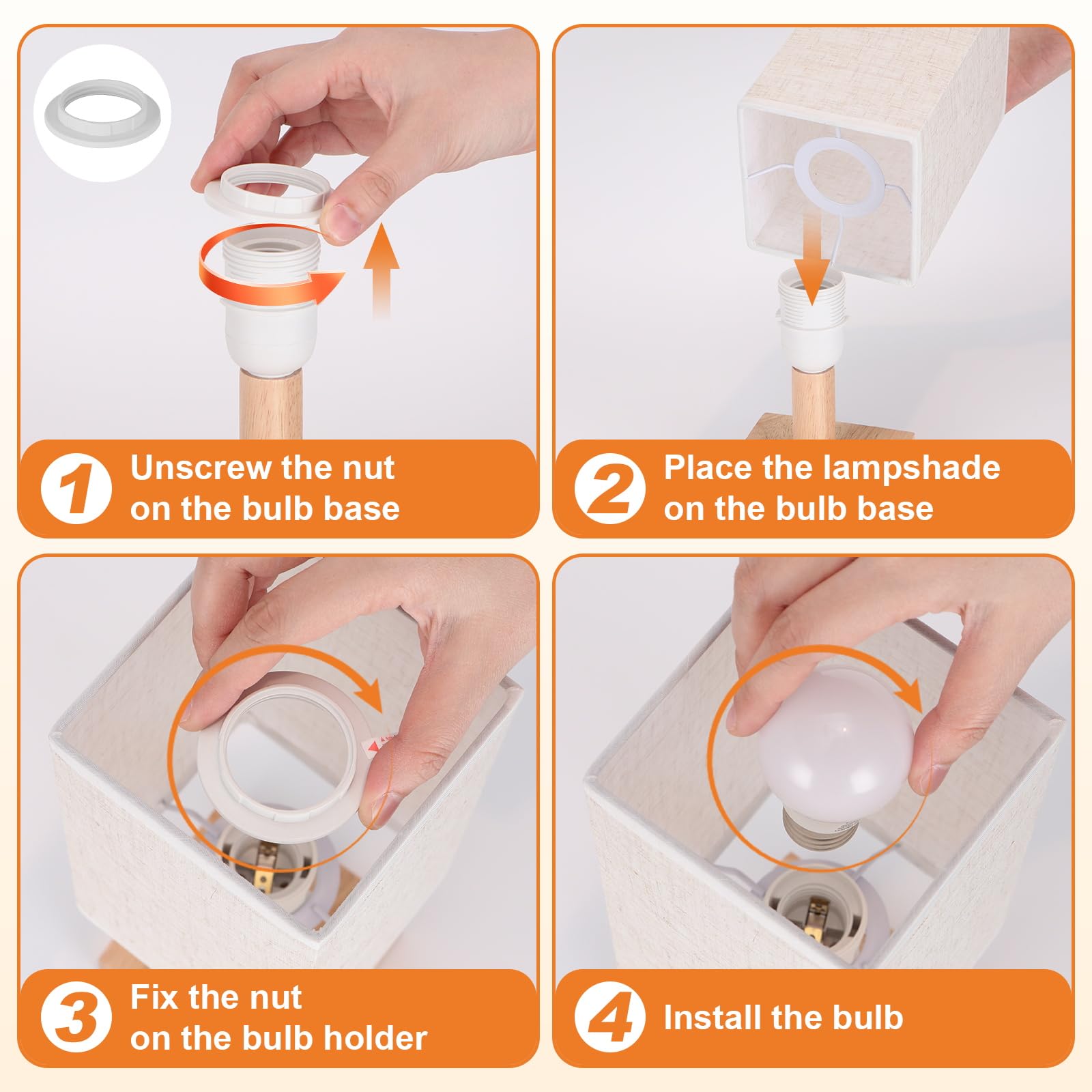 Rechargeable Cordless Touch Bedside Table Lamp With Stepless Dimming,Natural Wood Base&Linen Shade,Small Wireless Battery Ambien