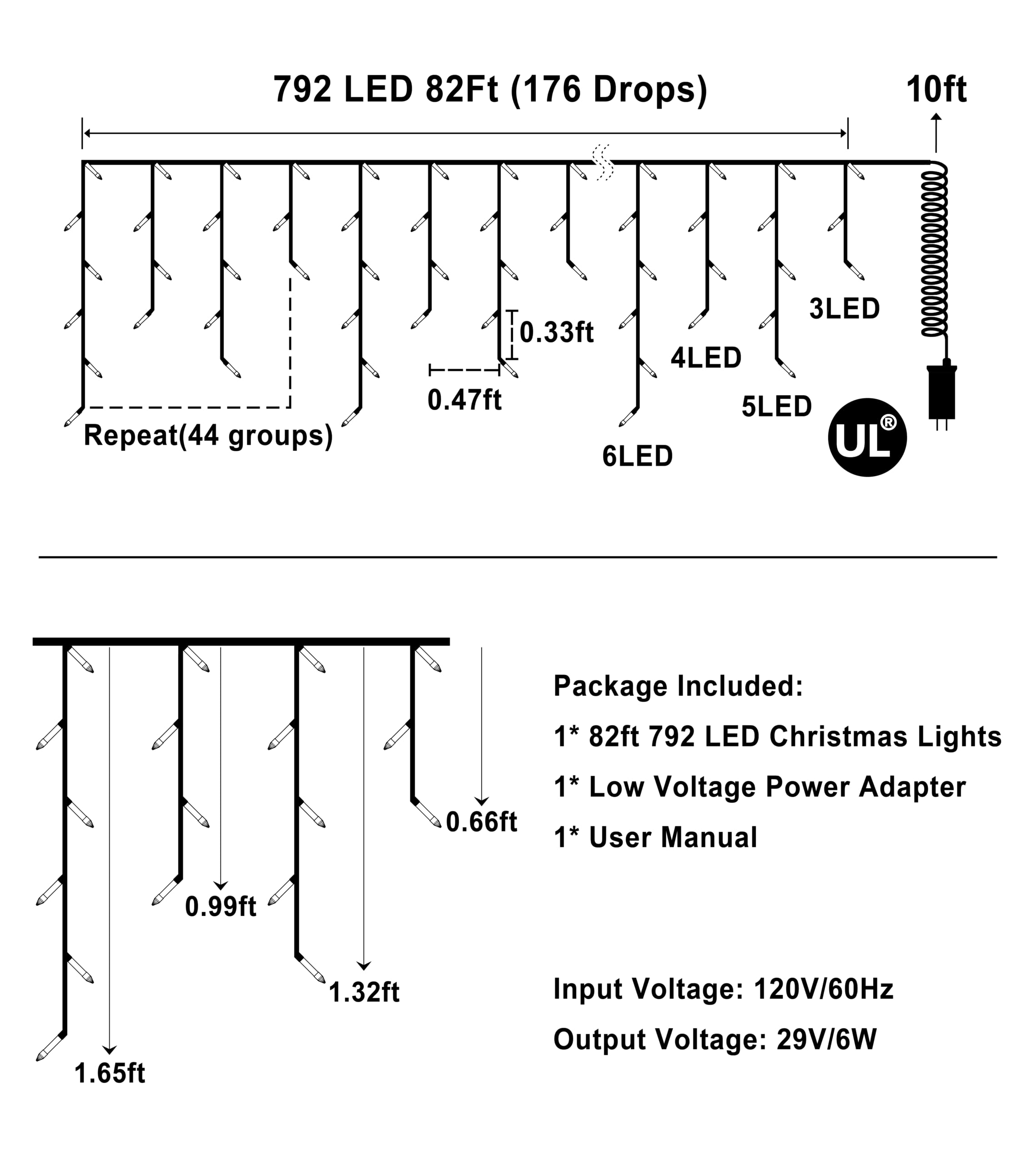 792 Led Christmas Outdoor Lights With 176 Drops, 82Ft Hanging Curtain Lights 8 Modes, Christmas Fairy Lighs With Timer & Memory