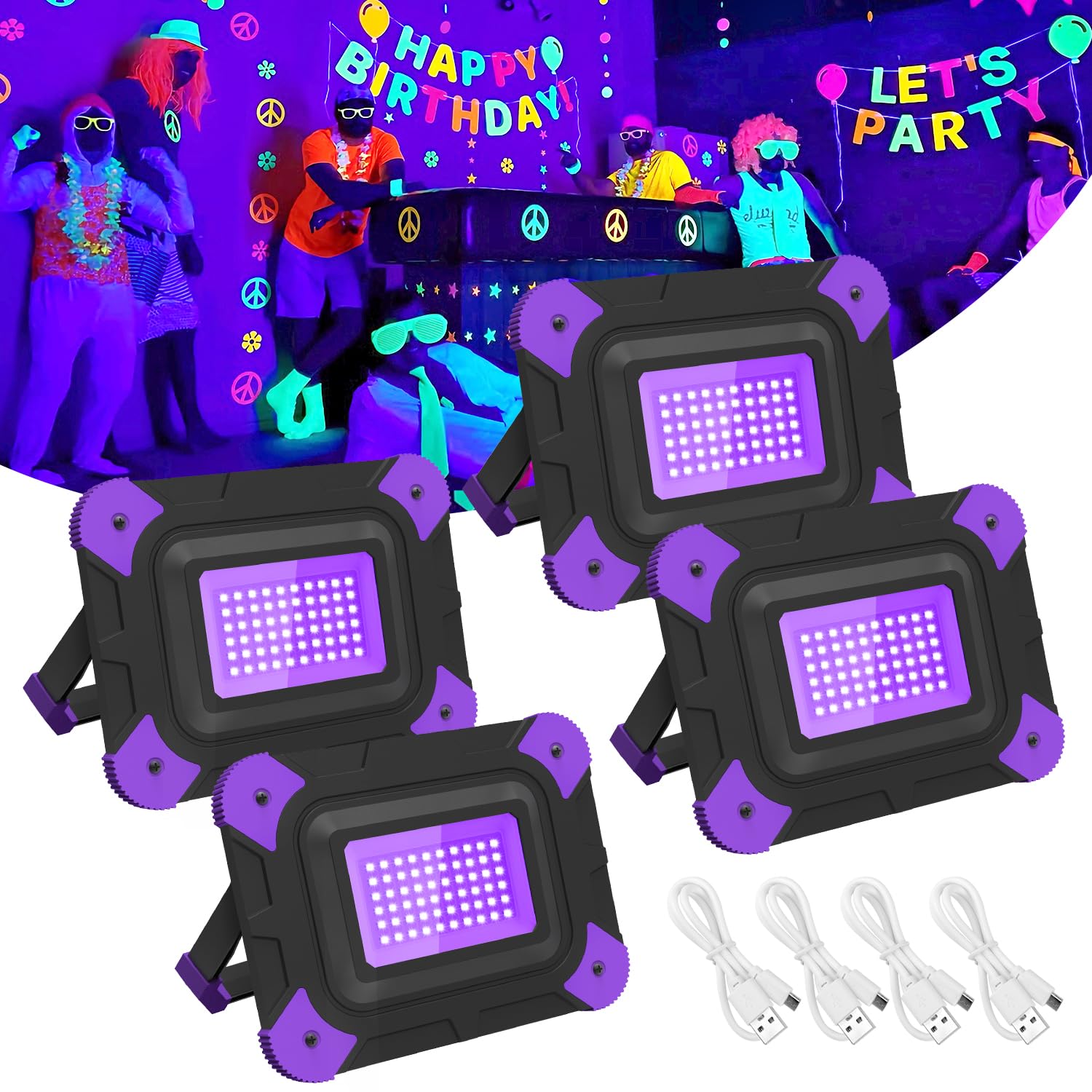 T-SUN Rechargeable Black Lights, Battery Powered Black Lights for Fishing Portable Blacklights for Glow Party Body Paint Fluores