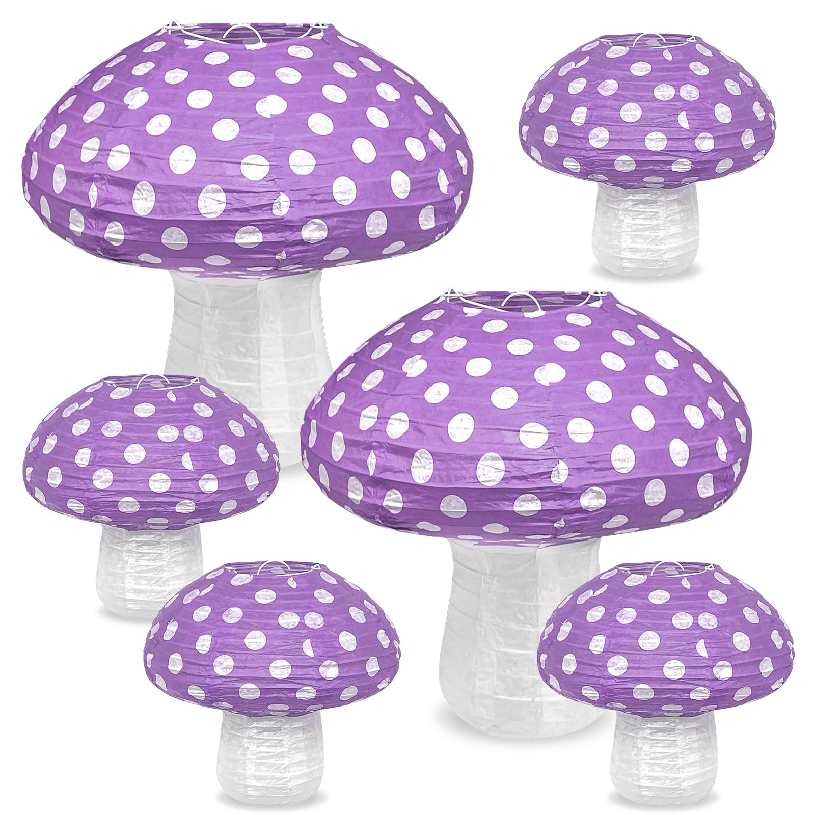 Mushroom Paper Lanterns, 6pcs Mushroom Hanging D  cor Forest Jungle Wonderland Themed for Cottagecore Birthday Party Baby Shower
