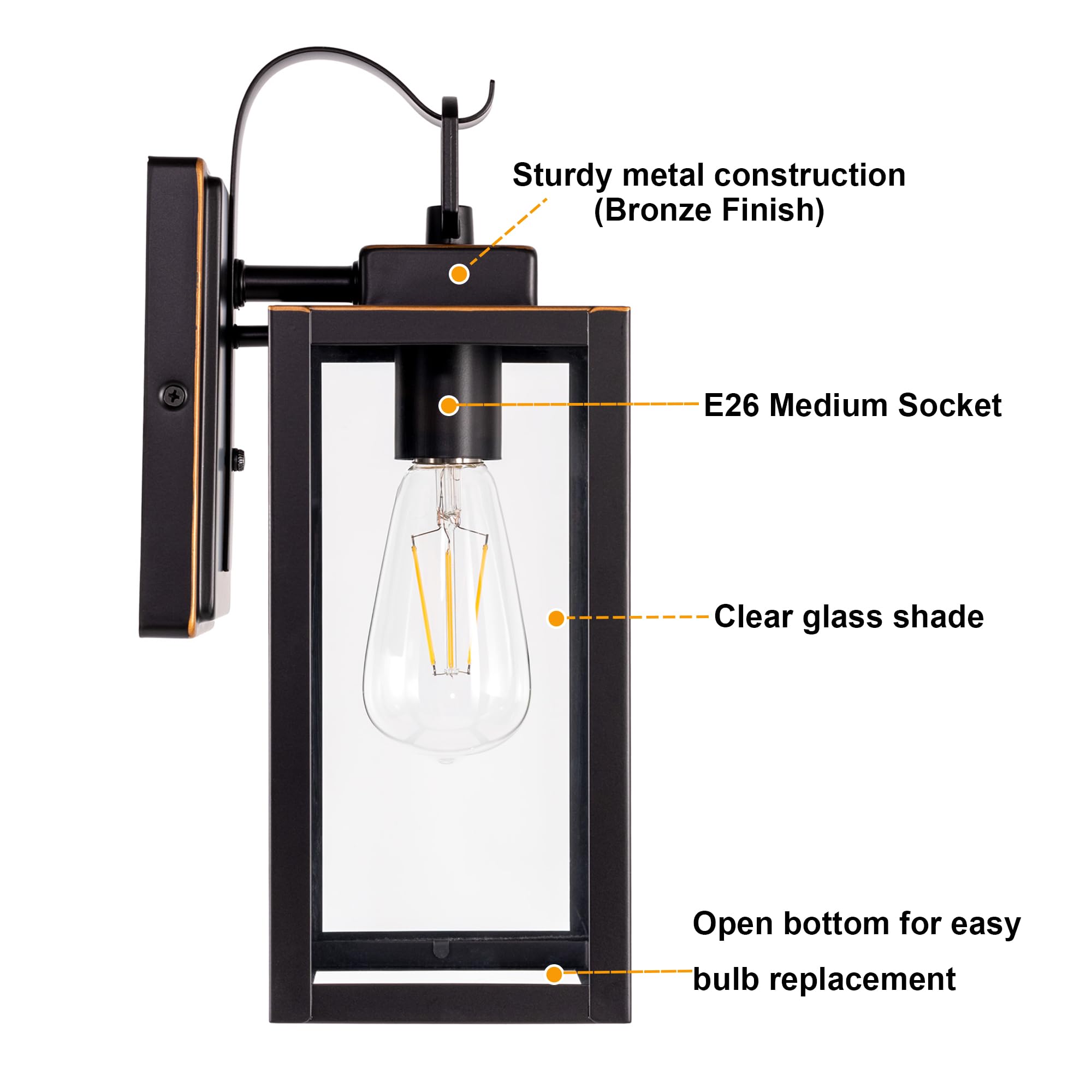 Gruenlich Outdoor Wall Lantern, LED Sconce, Metal Housing, Oil-Rubbed Bronze, E26 Base, Max 60W, Model GR-WL004-ORB