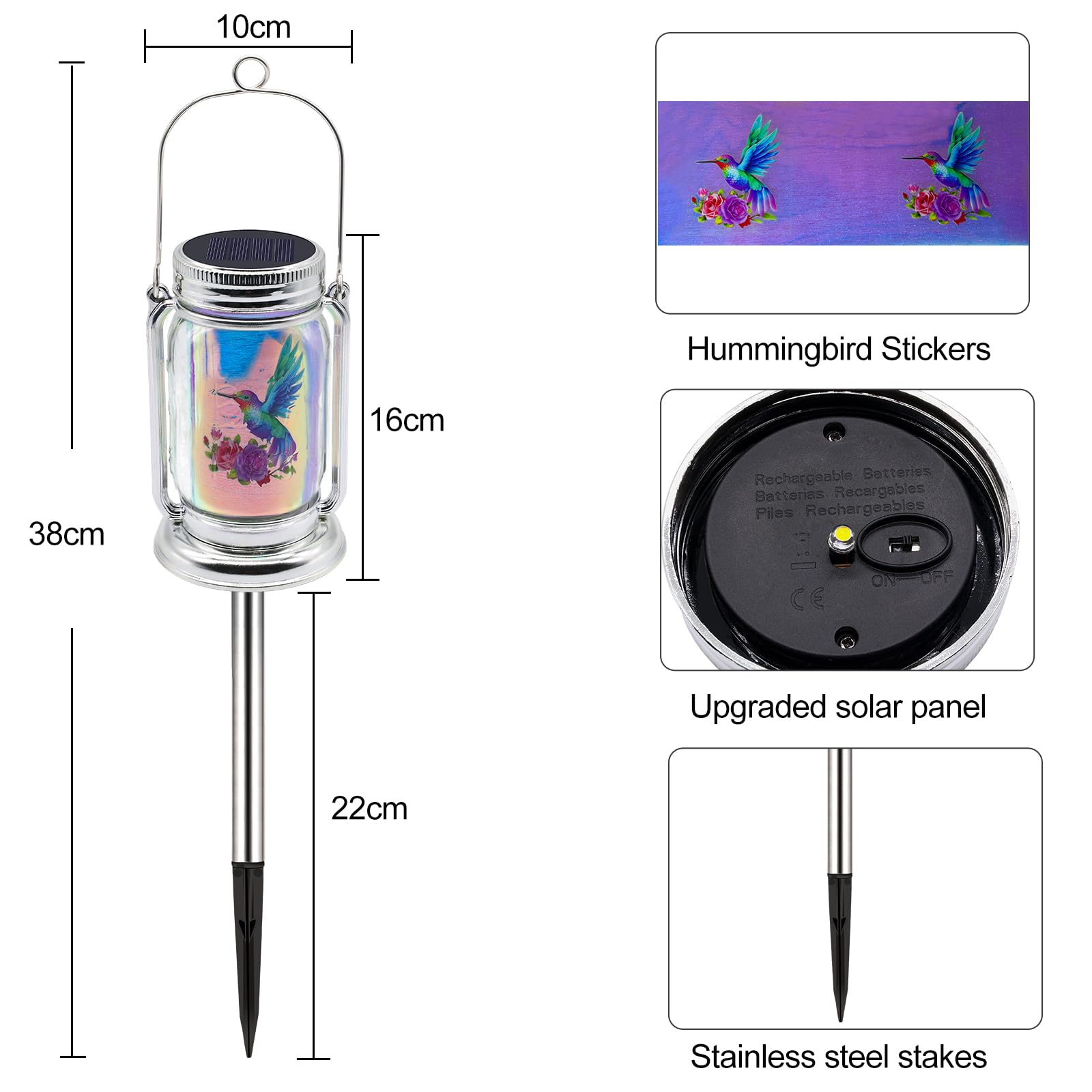 2 Pack Hummingbird Solar Outdoor Lanterns, Gifts For Women Mom Grandma, Vintage Glass Mason Jar Solar Fairy Lights, Waterproof G