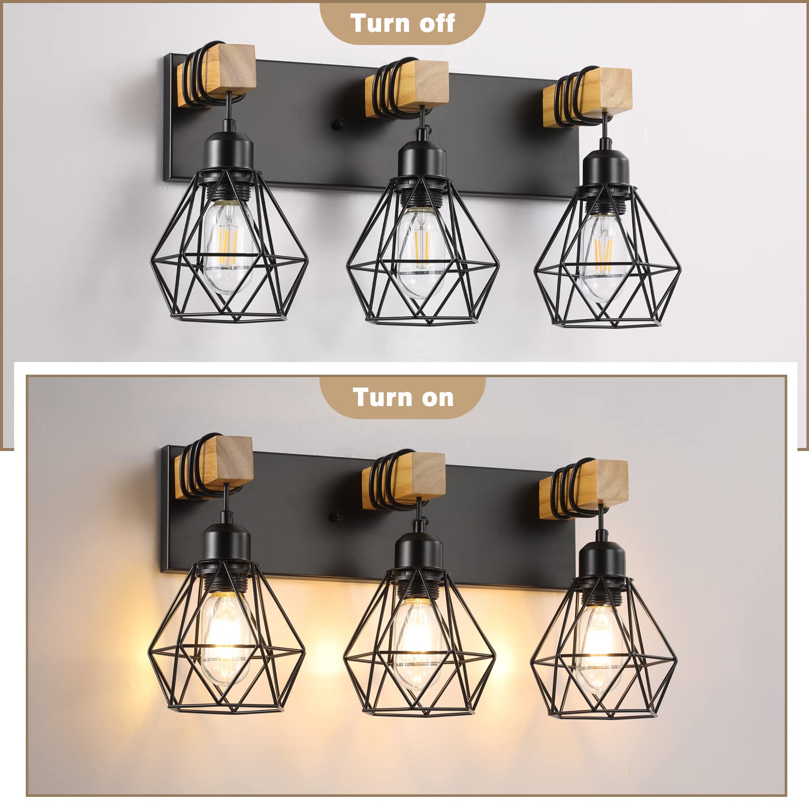 Maesta 3-Light Farmhouse Bathroom Vanity Light Fixture, Black Metal Rustic Sconces for Living Room, Bedroom, Hallway, Model A021